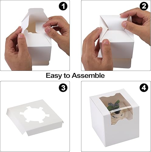 Miniatura 4 de Paquete de 20 cajas blancas para cupcakes individuales con insertos, cajas de magdalenas con contenedores de ventana para cumpleaños, Navidad, boda,