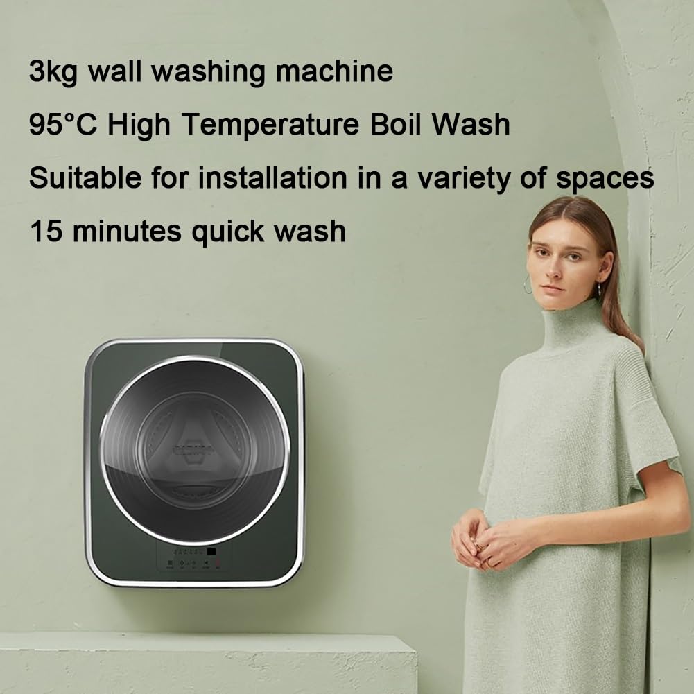 WHIPIN Mini Machine à Laver, Machine à Laver Murale Automatique et Sèche-Linge, Petit Lave-Linge Domestique Compact Portable de 3 Kg, Lavage Autoportant Facile à Utiliser Peu Encombrant