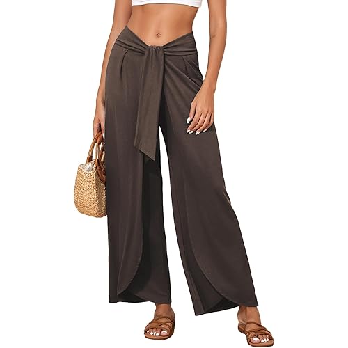 Herseas Womens Beach Pants Split Wide Leg Beach Cover Up Pants Palazzo Flowy Casual Lounge Pants