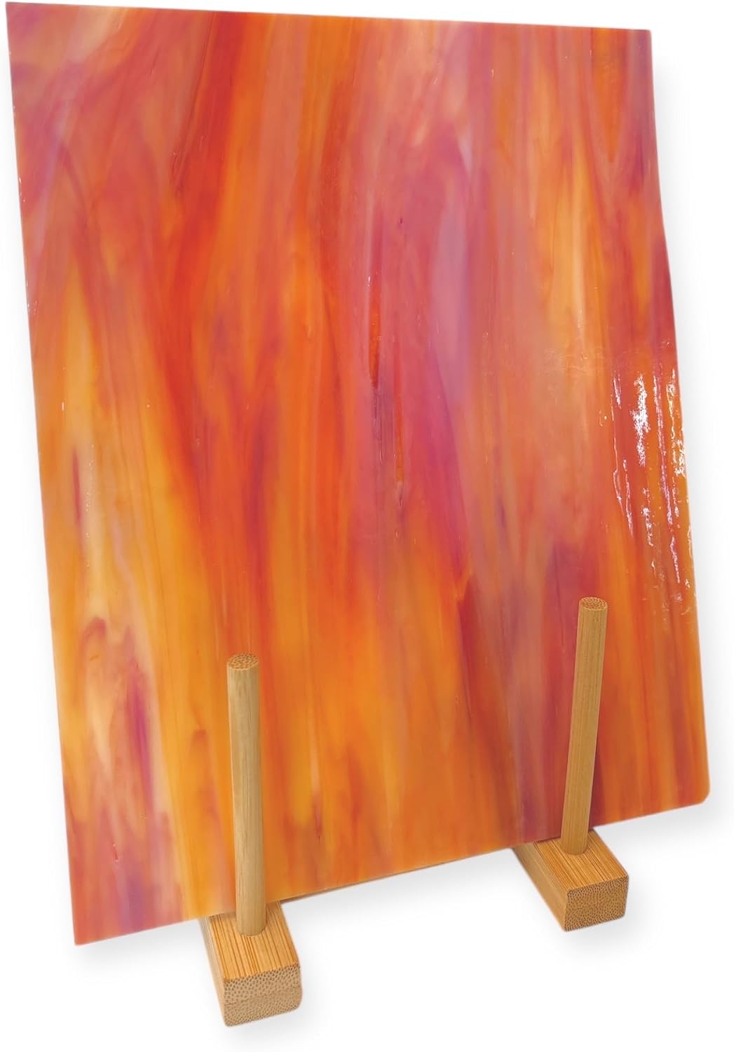 Wissmach Stained Glass Sheet and Mosaic Glass: White with Red Orange Swirl, Wisspy Opal by BiNARi Glass Studio (27WO_8" x6 Sheet)