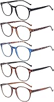 Vista 1 de VIDEBLA 5-Pack Reading Glasses Blue Light Blocking, Fashion Round Computer Readers Women Men Clear Lens Anti UV/Glare (5 Mix Color, 0.50)