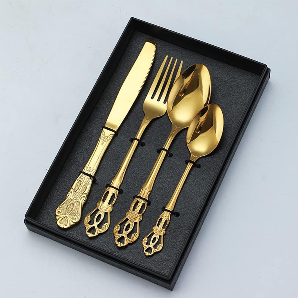 HADECOLL Dinner Gold Silverware Set For 8 People Cutlery Set Flatware Classical Palace Style Cutlery Utensil Set,White-32Pcs For 8
