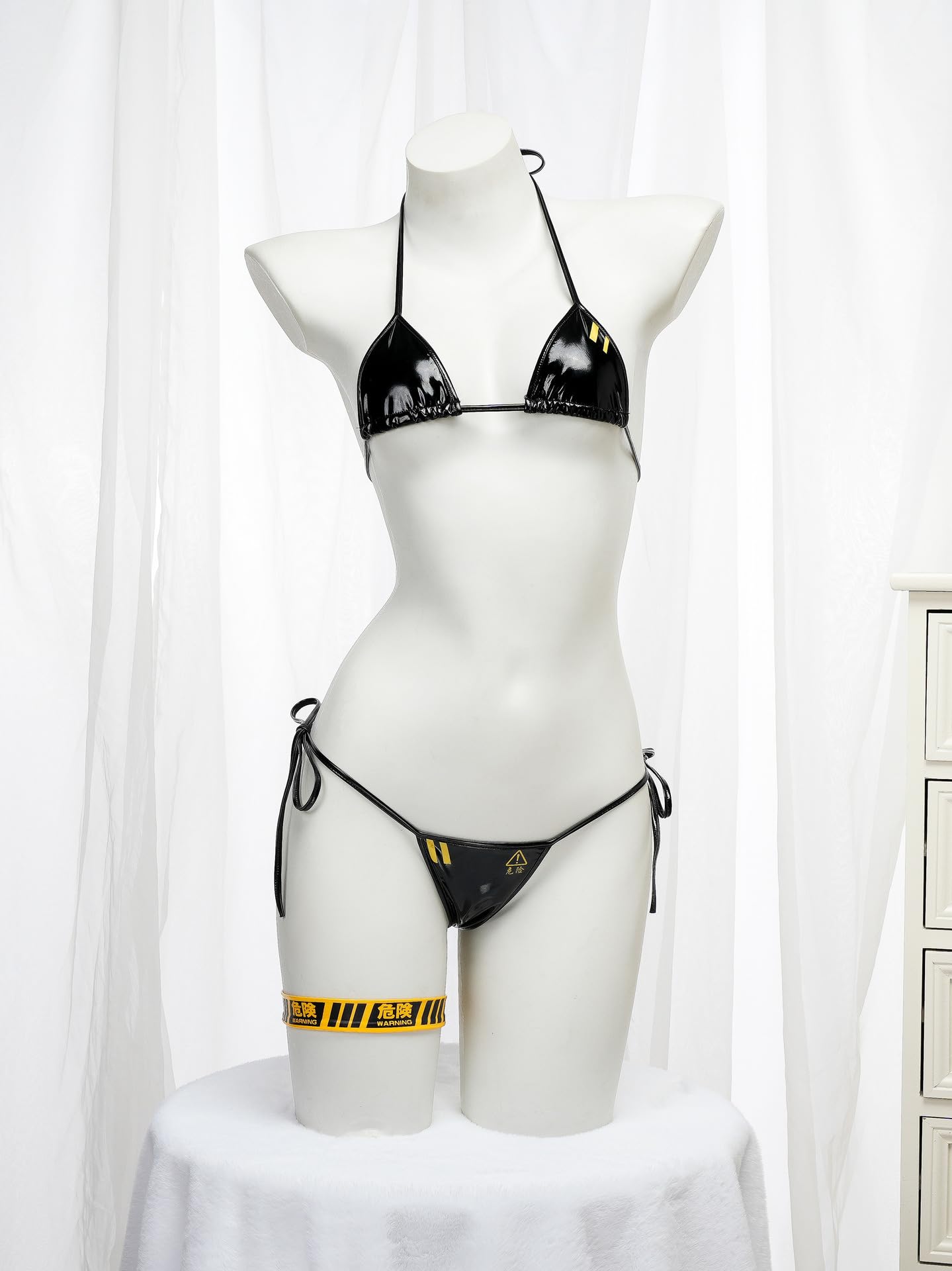 SINGUYUN Womens Micro Bikini Kawaiii Anime Cosplay Lingerie set Tiny Bra Thong Panty Bottom Extreme Swimwear Cute: One Size C2100black