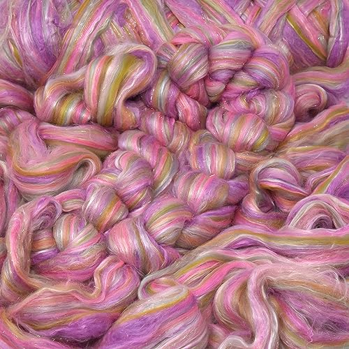 Image of Combed Top Roving. Limited Edition Fiber for Spinning, Needle Felting, Wet Felting, Weaving and Crafting. Fancy, Colorful, Exotic Designer Blend, Tea Party