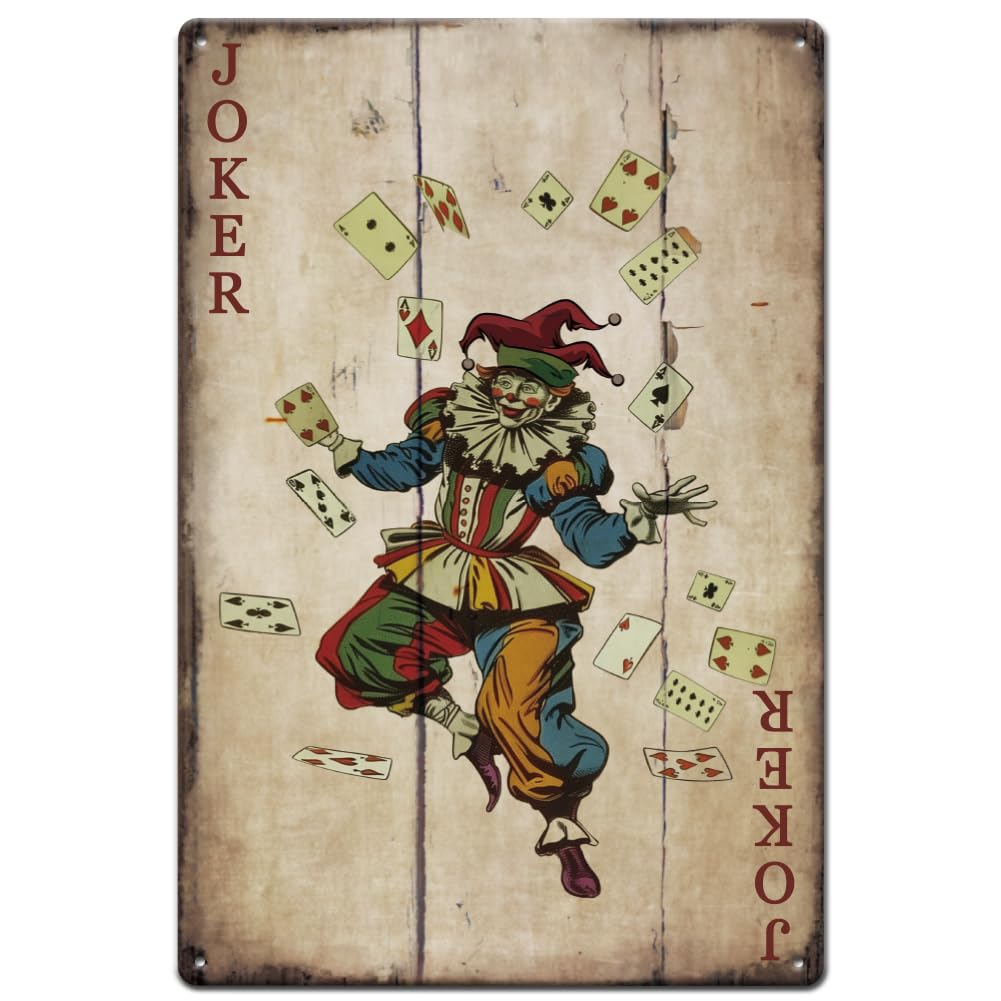 SUPERDANT Poker Metal Signs Joker Tin Sign Playroom Metal Wall Plaques Funny Signs Vintage Decor Retro Wall Art for Billiard Room Bedroom living Room Bar Pub Man Cave Walls Decor