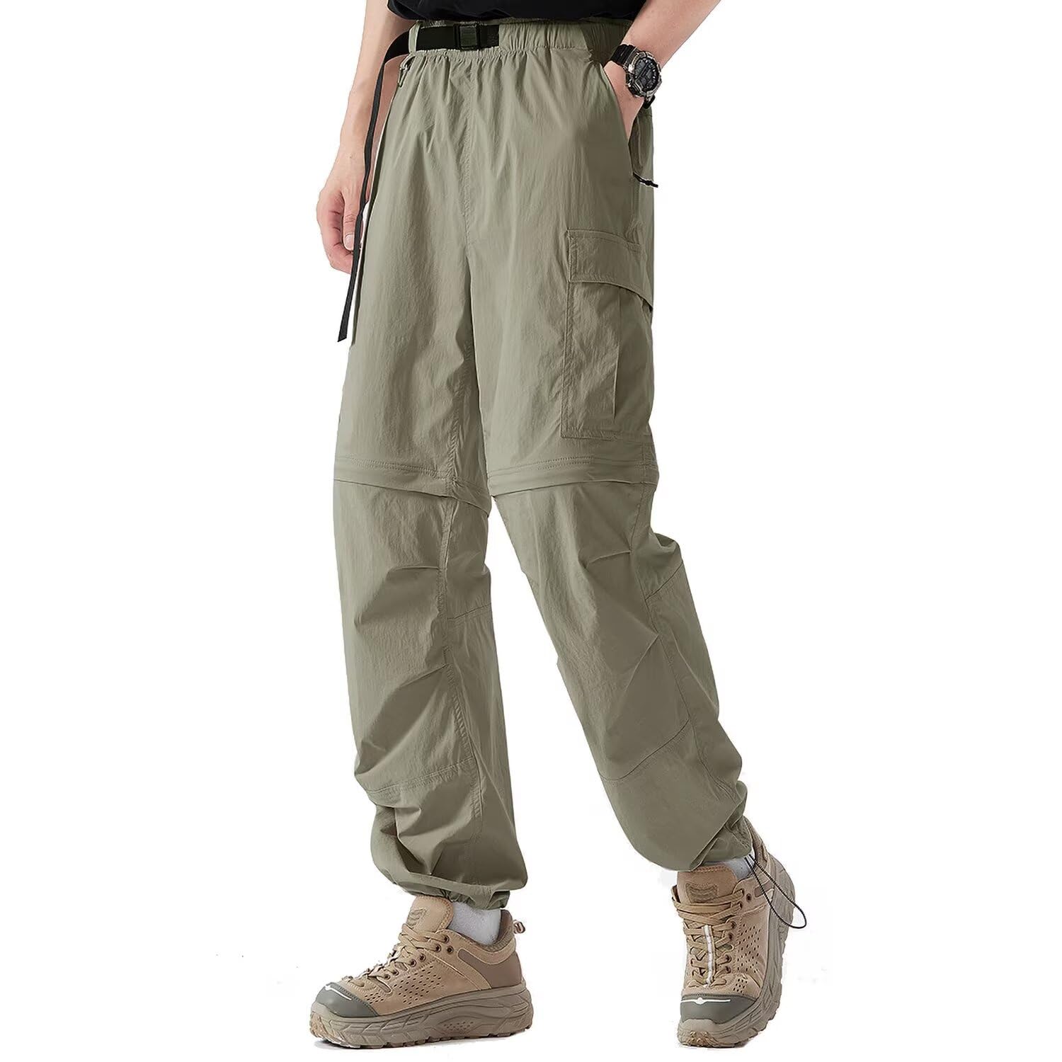 FLYGAGA Damen Wanderhose Zip Off Hose Abnehmbare Hosebeine Shorts Sommer mit Gürtel Leichte Schnelltrocknend Atmungsaktiv Funktionshose Trekkinghose Klassischer Outdoorhose Cargohose Stil
