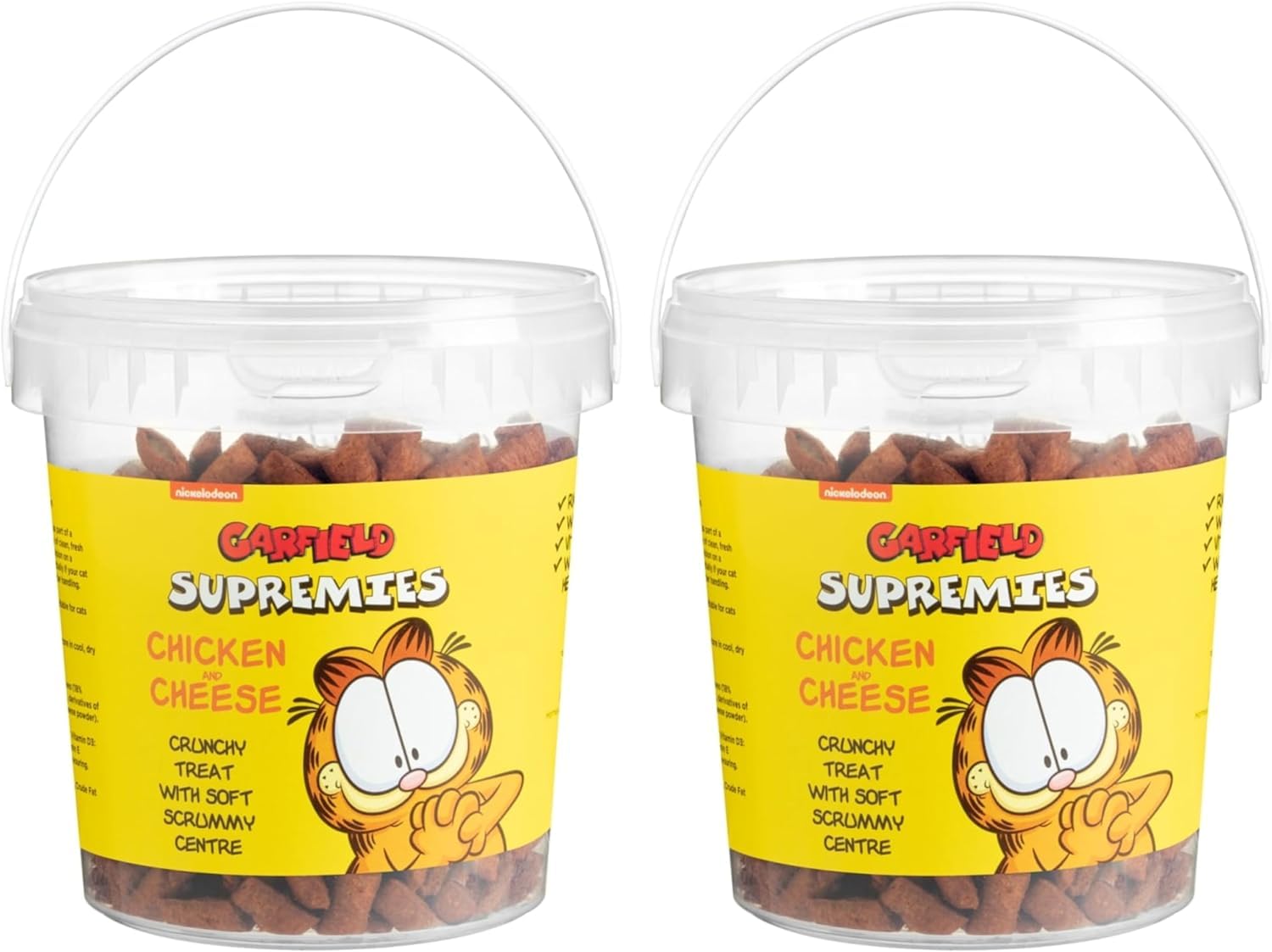 Garfield Supremies Cat Treats Chicken & Cheese – Crunchy Cat Snacks with Soft Centre, Vitamin Enriched Cat Treats with Taurine, Tasty Reward Treats for Adult Cats (Pack of 2 x 300g Each)