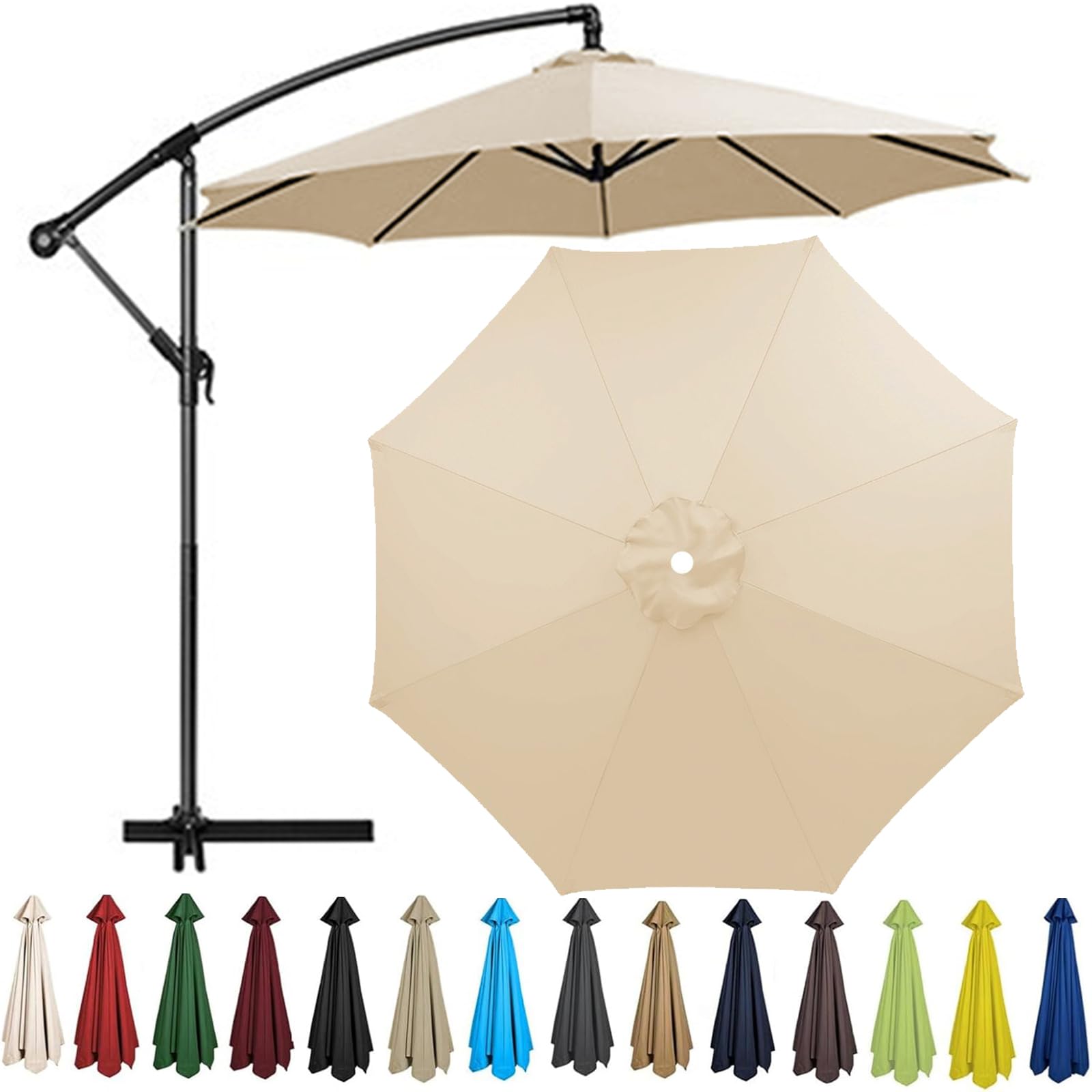 Replacement Parasol Canopy 2m-4m - Waterproof Garden Umbrella Replacement Cover for 6/8 Arm Frames - UV Protective Outdoor Fabric Fits Cantilever & Patio Umbrellas (Beige Yellow,8 Ribs-2.5m(8.2ft))