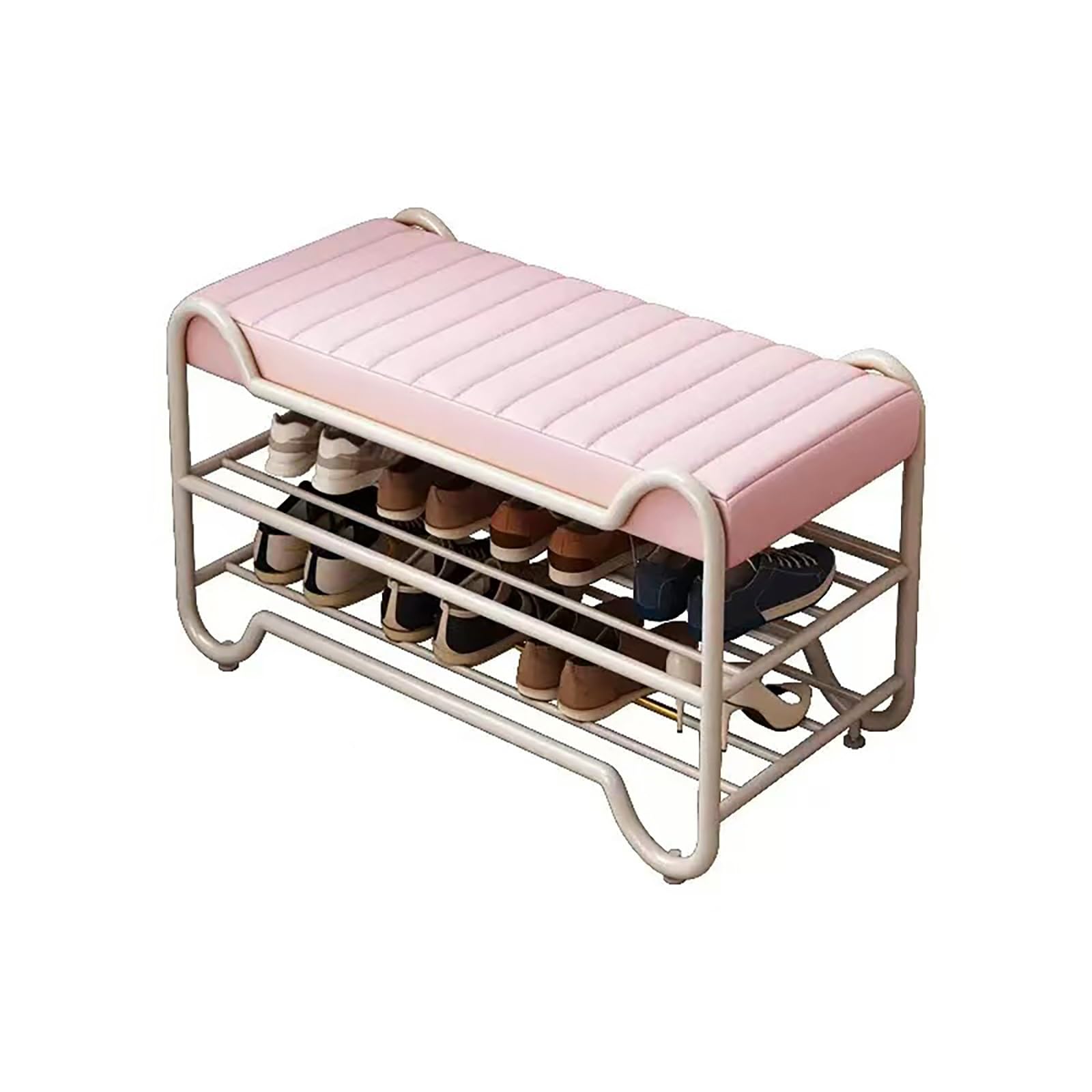 Banc d'entrée en métal et cuir rose pour sublimer votre couloir