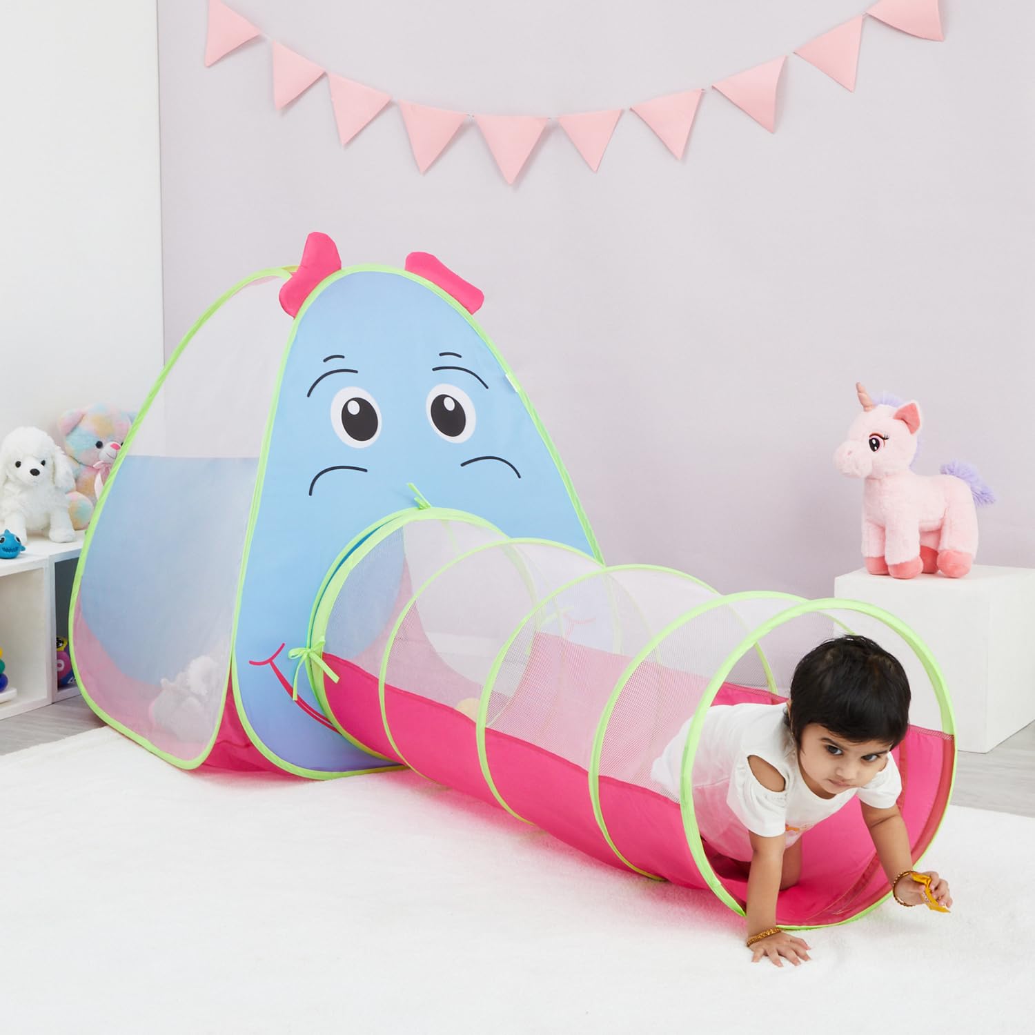 Amazon Brand - Jam & Honey 2 in 1 Elephant Tent for Kids | Pop-Up and Play | Tent with Tunnel, Blue 1