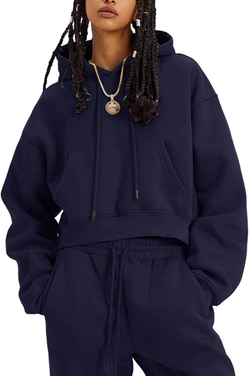 Gihuo Women's 2 Piece Sweatsuits Cropped Hoodie Sweatpants Outfits Set Fleece Tracksuits Workout Joggers Matching Set