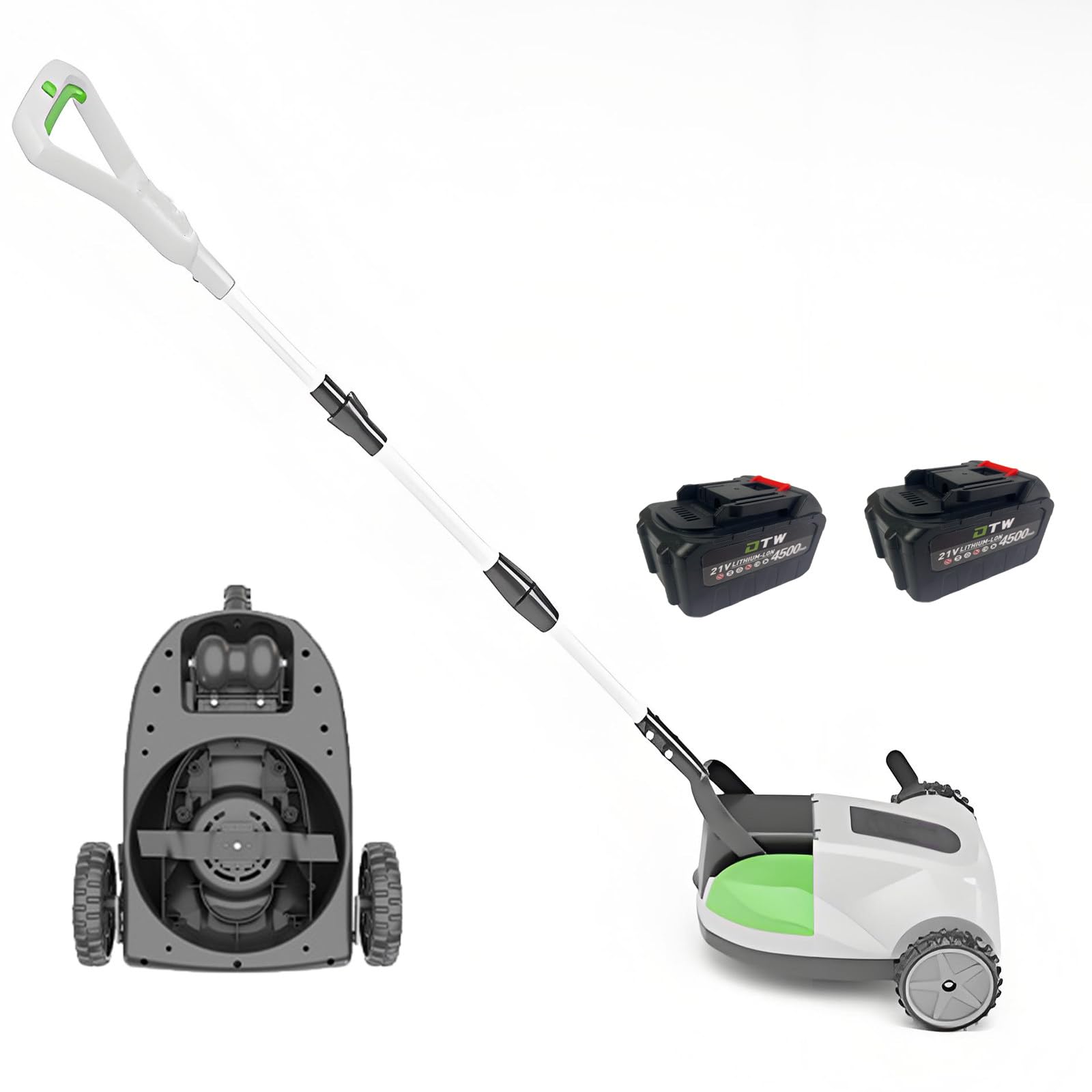 MiyKom Electric Grass Cutter with 3 Adjustable Heights and Noise Cancellation, Maneuverable Mower with Telescopic Handle for Garden and Villa, Lightweight Grass Cutter 2 * 4.5AH