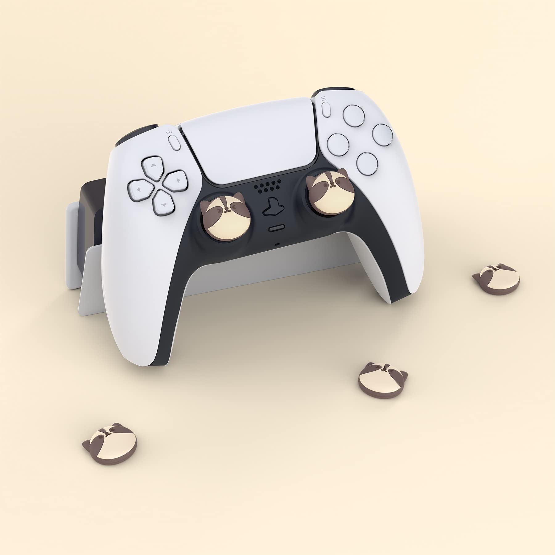 PlayVital Joystick Caps für PS5,Stick Aufsätze für PS4,Kappen für Xbox Series X&S,Thumbstick Schutzkappen Zubehör für Xbox One,Analog Stick Kappen für Switch Pro Controller-Kleiner Waschbär - 5