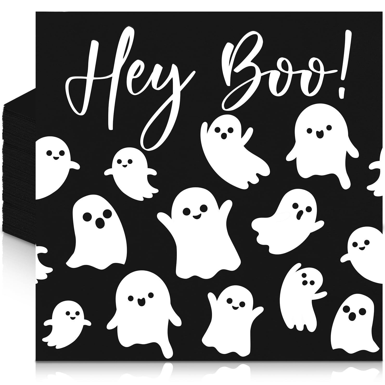 Frienda 60 Pcs Halloween Paper Napkins Hey Boo Disposable Luncheon Napkins Spooky White Ghost Guest Towels Decorative Dessert Paper Hand Towels for