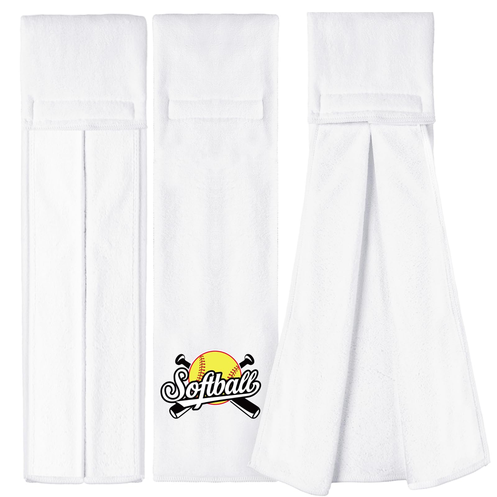 Windkream 5 Pcs Softball Towel Microfiber Softball Field Towel with Hook and Loop Closure Softball Hand Towels Sweat and Maintaining Grip Softball Handkerchief for Softball Pitching Gym Sports, White