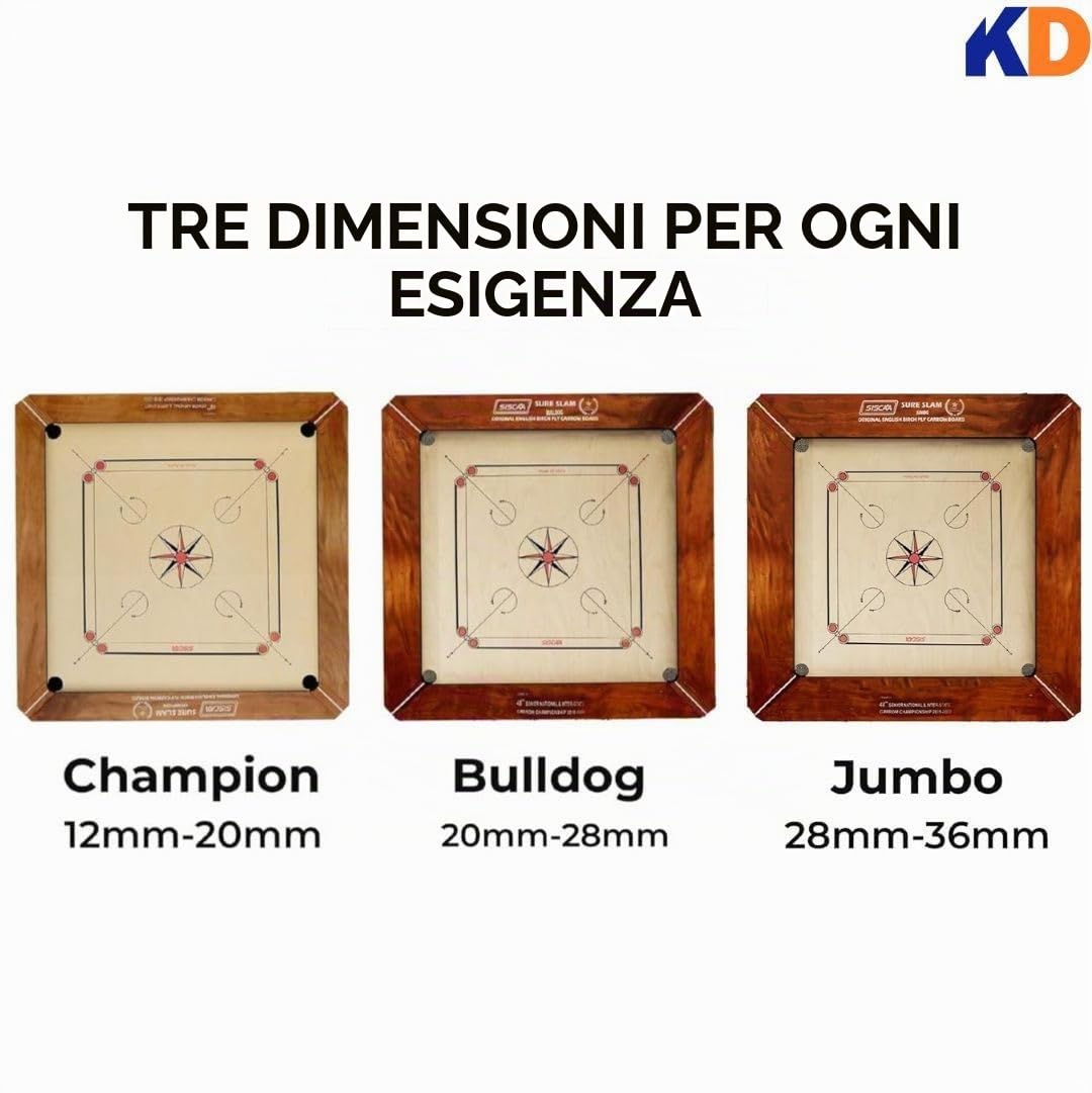 SISCAA Carrom Board Sure SLAM - Gioco da tavolo per interni, approvato dalla Carrom Federation of India & Maharashtra Carrom Association (Champion, 20 mm)