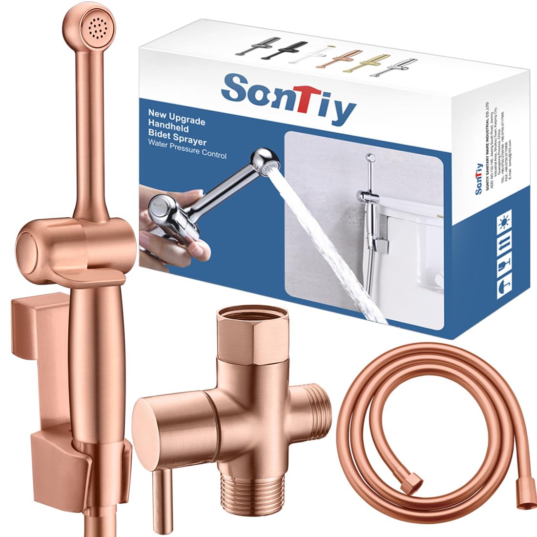 SonTiy Handheld Bidet Toilet Sprayer Kit Rose Gold Hand Held Bidet Attachment Metal Cloth Diaper Toilet Sprayer with