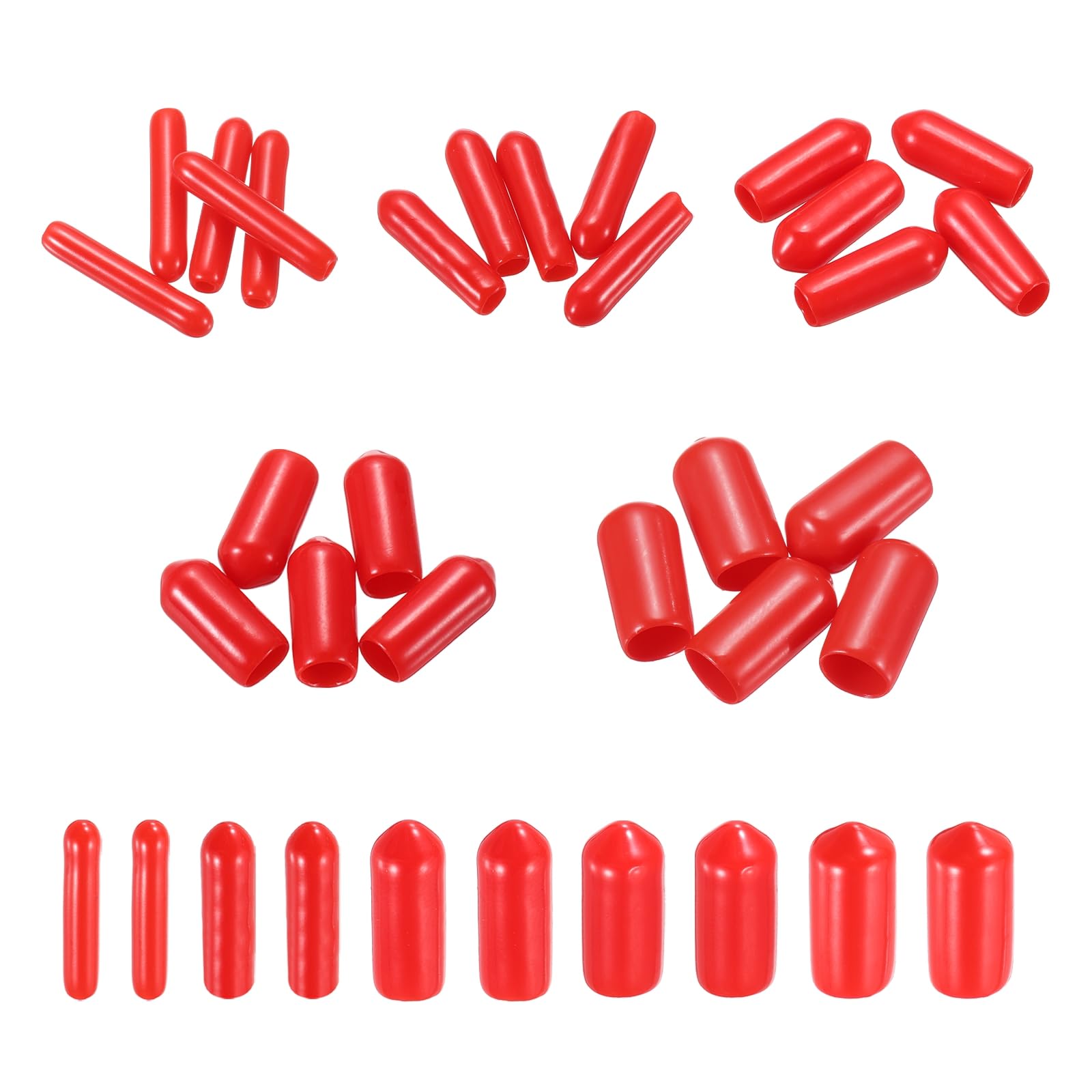 MECCANIXITY 50pcs Round End Protective Caps Rubber Cover 1/16" 1/8" 3/16" 1/4" 5/16" Red Screw Protector for Screw Bolt, Plumbing Pipe
