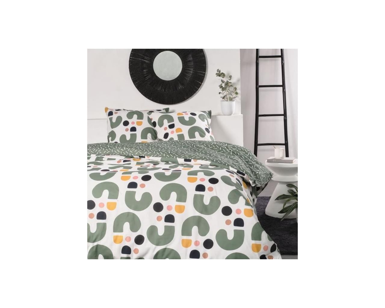 Housse de couette 220x240 cm en coton imprimé vert et blanc Sunshine Today