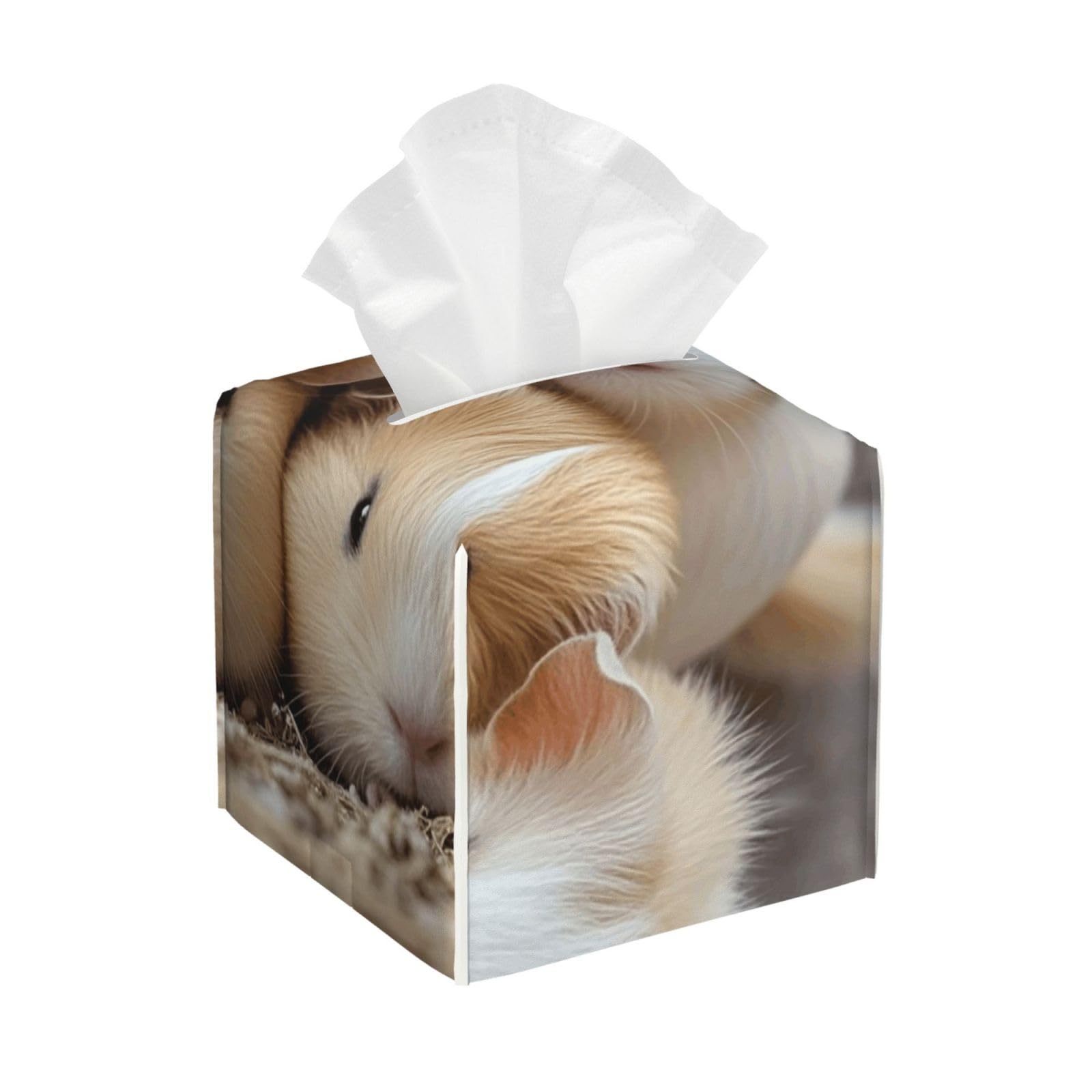Pu Leather Cube Tissue Box Holders Modern Waterproof Square Tissue Box Cover Guineapigs Facial Paper Holder for Bathroom Kitchen Nightstand Office Home Decor