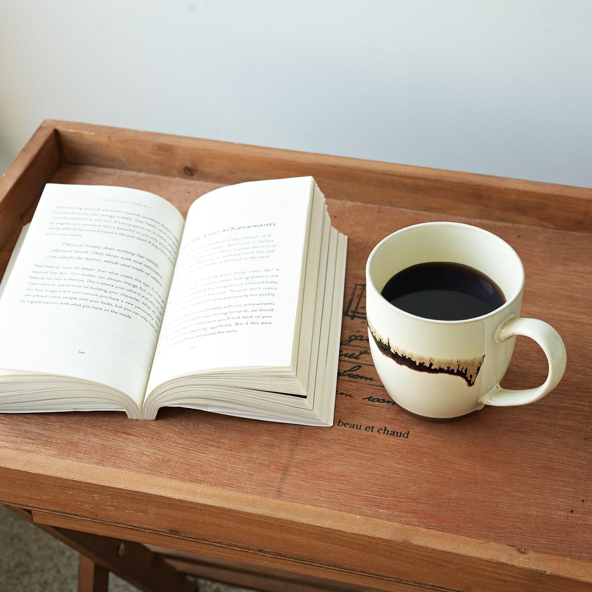 Bosmarlin Ceramic Coffee Mug Set of 4, 17 Oz, Stoneware Coffee Cups with Big Handle, Microwave Safe, Unique Reactive Glaze(17 Oz, Beige) - Image 5