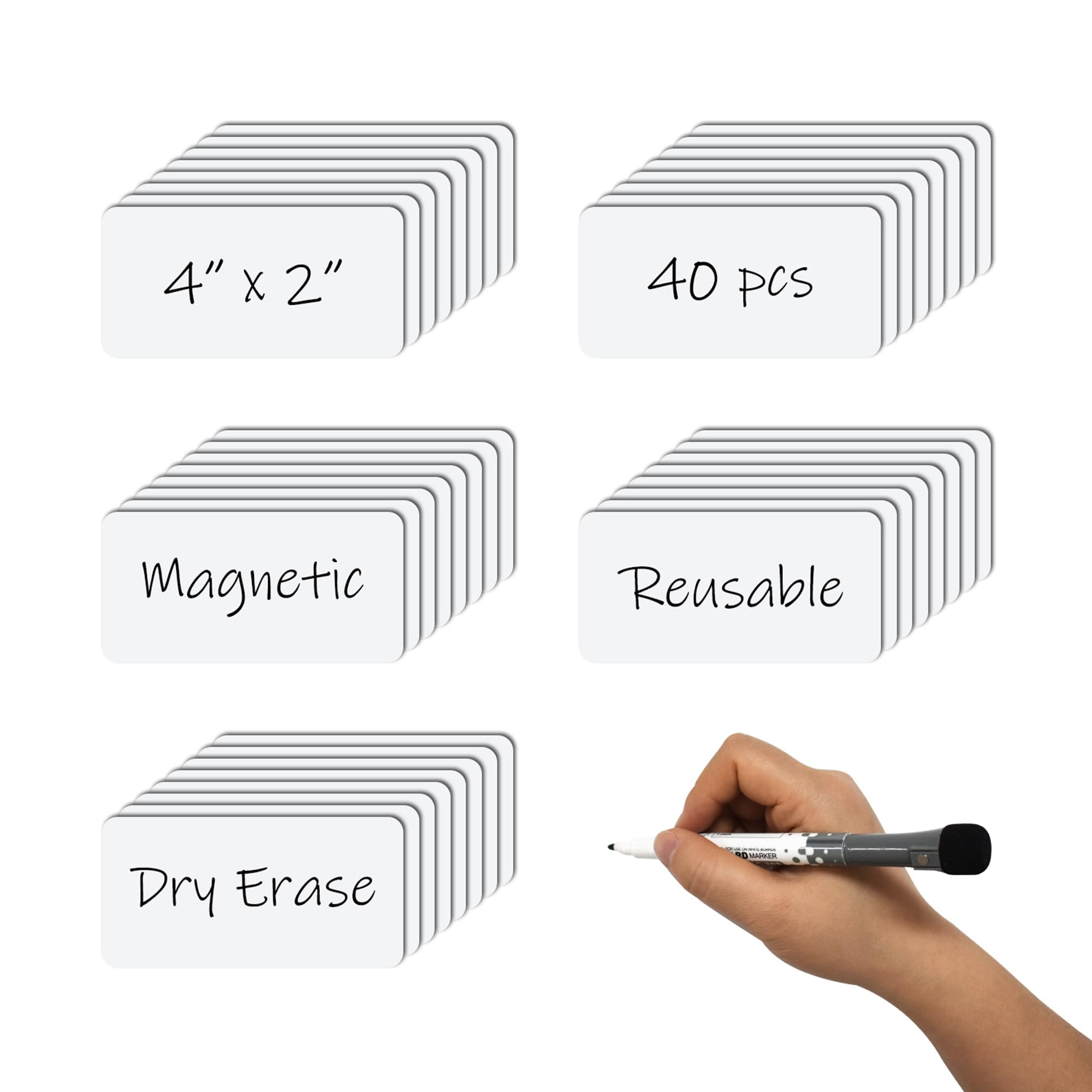 MVISUAL Reusable Magnetic Labels 4x2 Inch White, Dry Erase Magnetic Labels for Whiteboards，Pack of 40-image-46