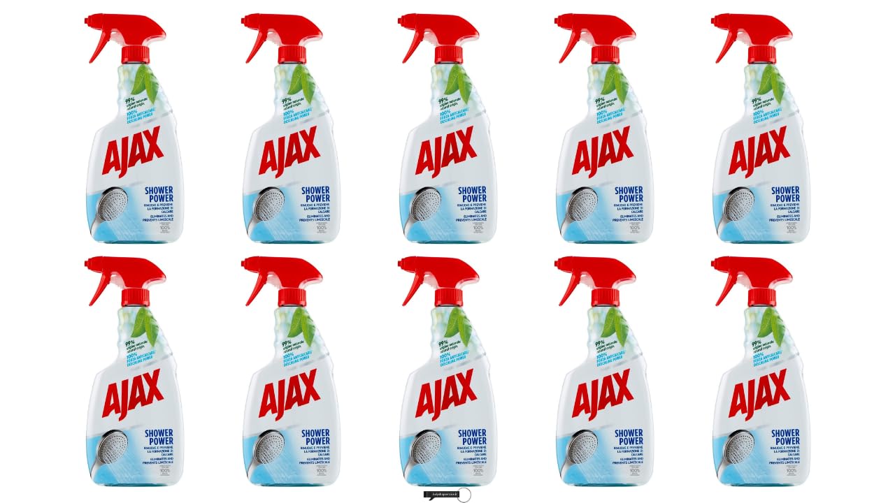 10x Ajax Shower Power Kalkreiniger 600 ml – Kraftvoller Badreiniger gegen Kalk, Seifenreste und Wasserflecken, Für Dusche und Bad,+ Italy Shop Service Kostenloser Schlüsselanhänger