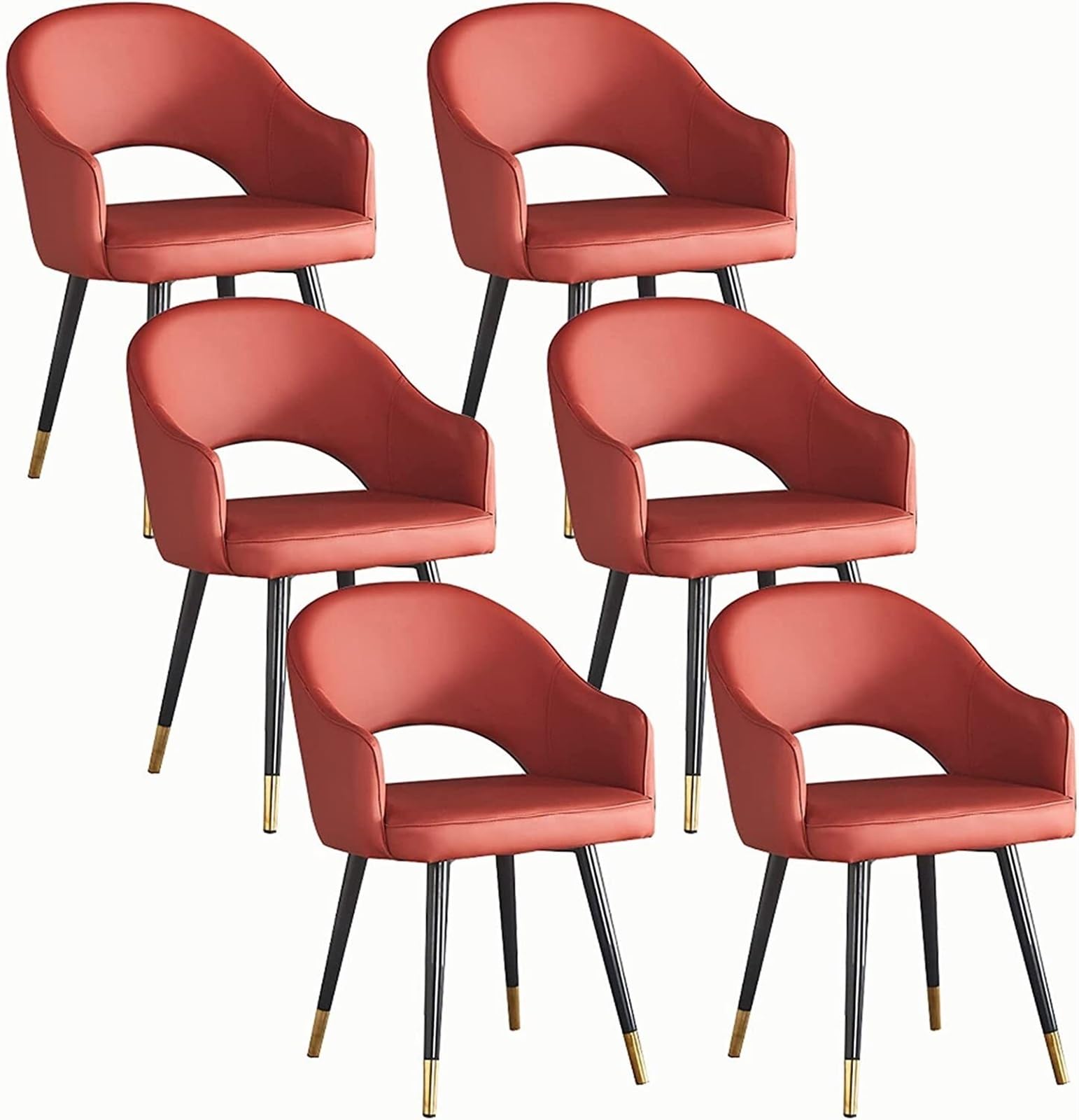 SJIALEN Office Lounge Chair Set of 6,Leisure Living Dining Room Accent Arm Water Proof Leather Side Chair with Carbon Steel Legs Dining Chairs Kitchen Chair (Color : Red, Size : 82 * 46 * 43cm)