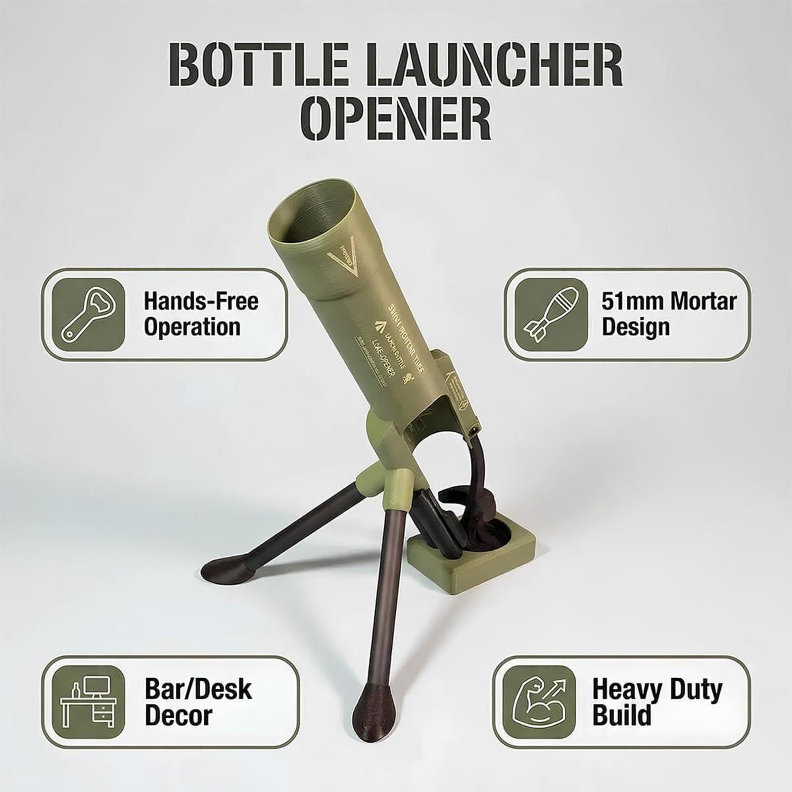 Abridor de botellas de cerveza, lanzador automático de tapas de alta resistencia, abridor manos libres para cervezas y refrescos, ideal para el hogar, bar, fiesta, camping, diseño de 51 mm