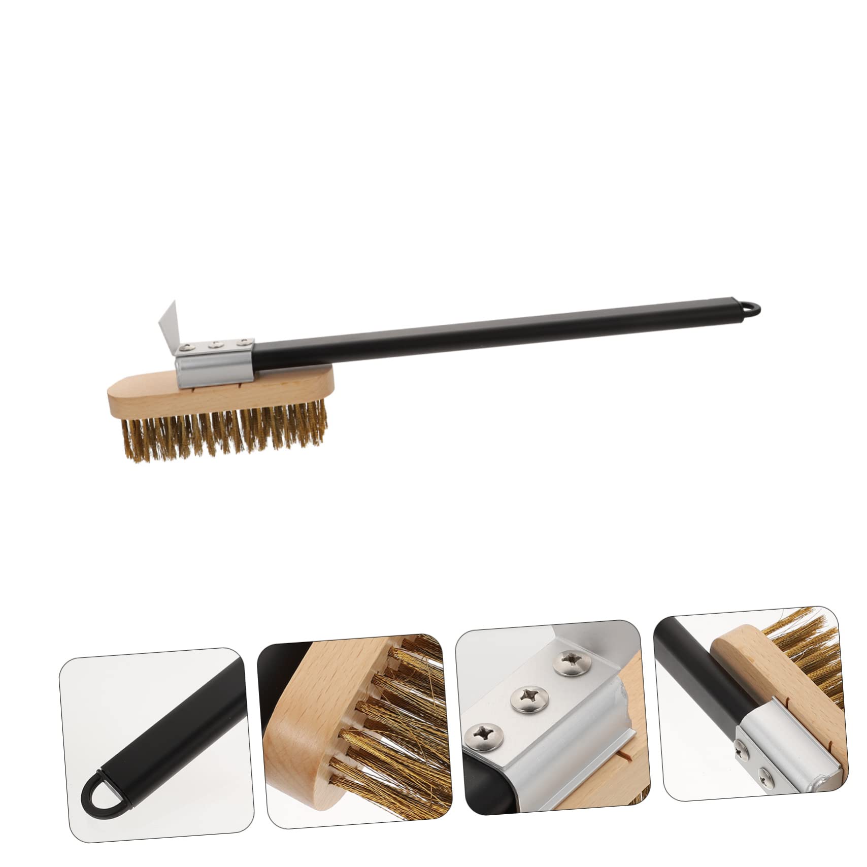 Cepillo de Cobre para Limpieza de Parrilla 40cm Negro | Mango de Madera, Aleación Resistente, Limpieza de Estufas y Hornos, Herramienta Multiusos