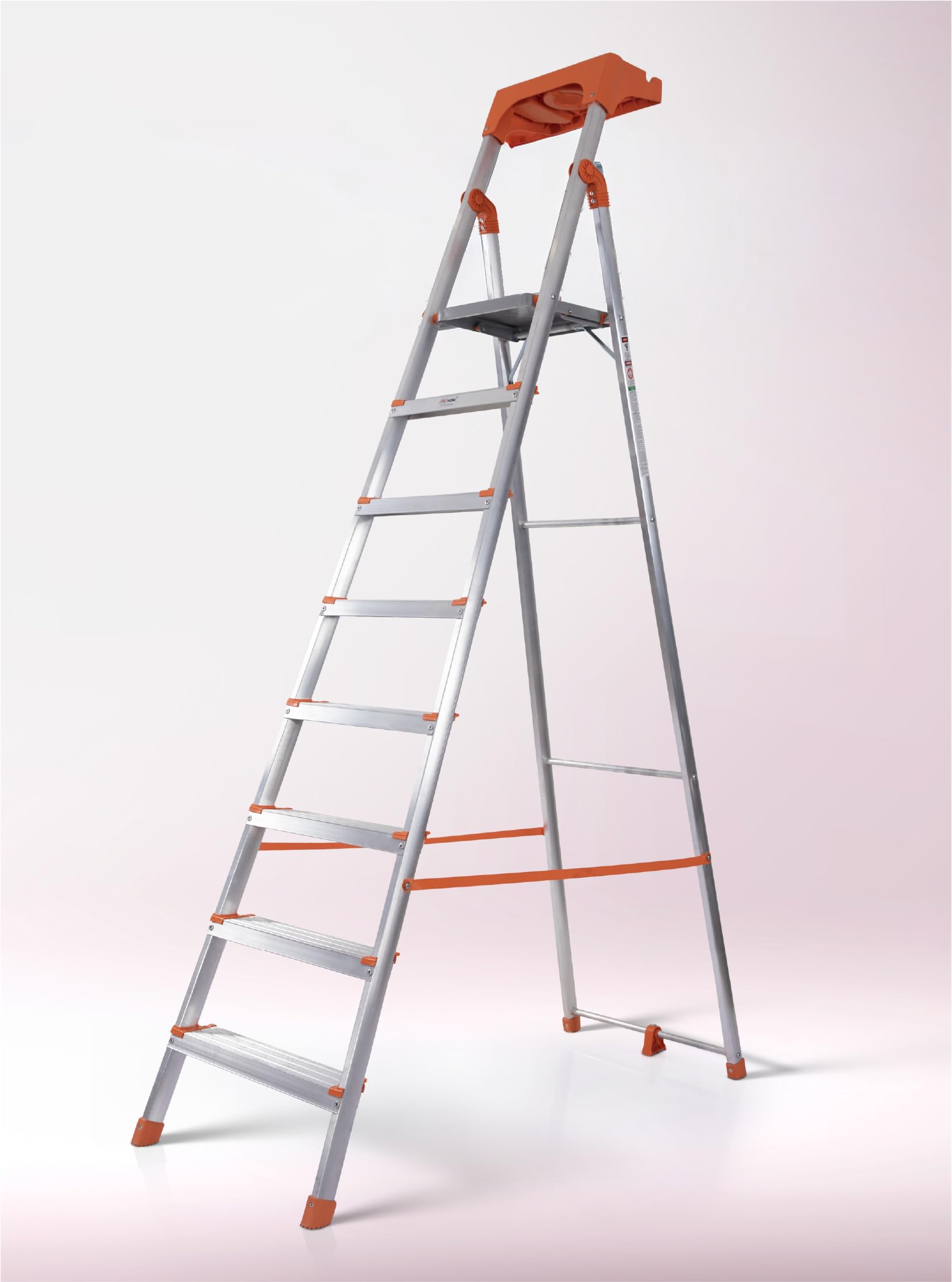 Houza 8 Step Foldable Aluminium Step Ladder with Tool Tray and Build in Bucket Holder for Household, Lightweight and Anti-Slip Multipurpose 250 Kg Load Bearing with 5-Year Warranty