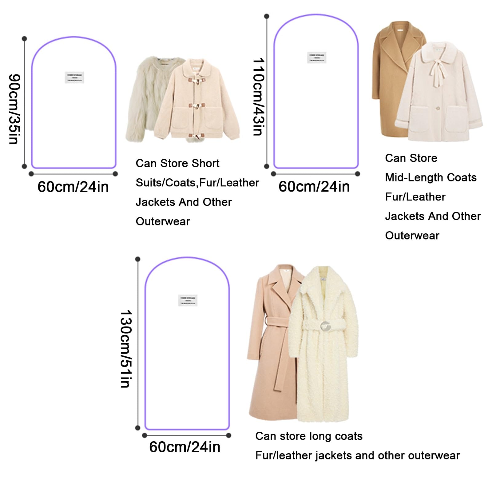 Fundas para Ropa, Funda Traje con Cremallera Lateral, Material Suave, Transparente, para Abrigos, Chaquetas y Trajes (5 Piezas)(60x110cm/24x43in)
