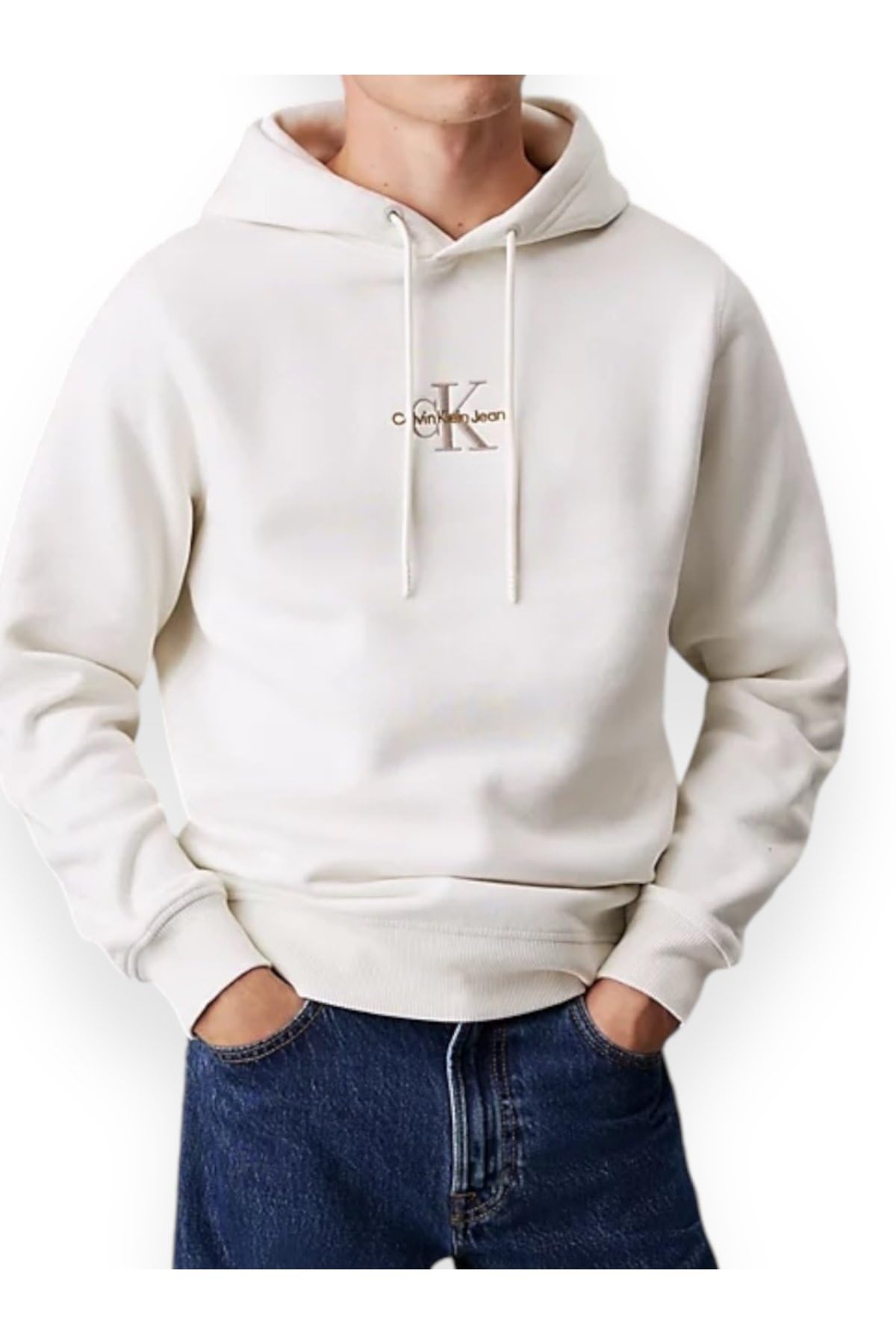 Calvin Klein Men's White Hoodies, Xl, Stylish Cotton Jumper