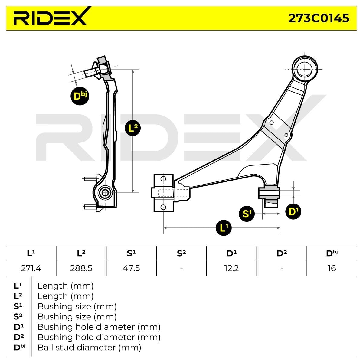 Wahacz Zawieszenia Koła RIDEX 273C0145 przód lewo Kompatybilny z PEUGEOT 106 II Hatchback 1A, 1C 106 Van I Furgon/liftback 1S 106 II Van/Hatchback 1S 106 I 1A, 1C, CITROËN SAXO S0, S1