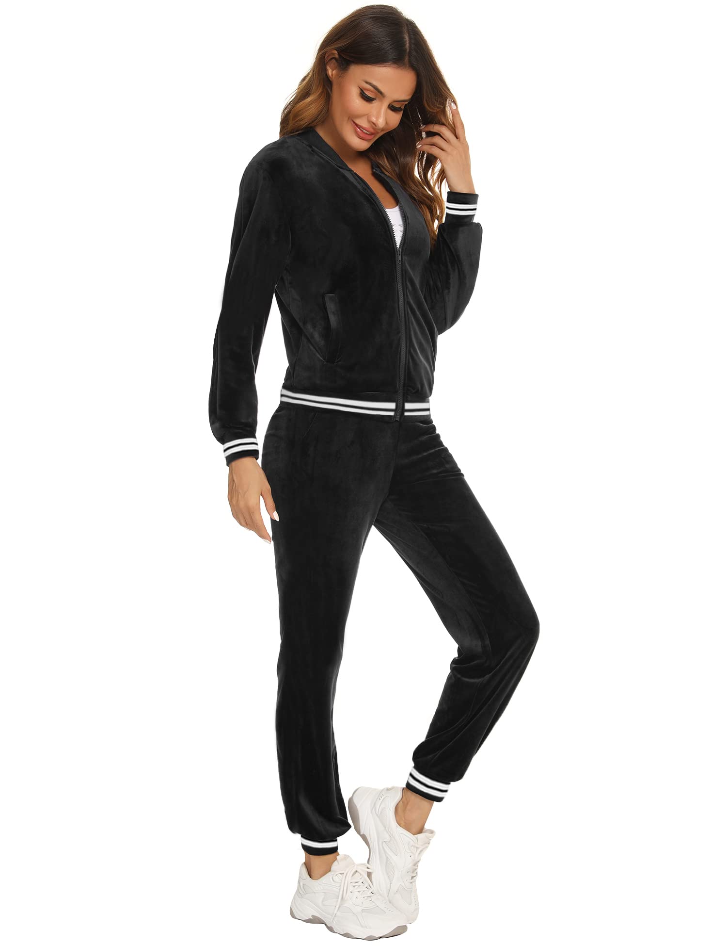 Survêtement Ensemble Velours Femme à Capuche Zippés Sportswear en Velours Sweat à Manche Longue Pantalon pour Jogging Tennis Gym Yoga Vêtements de Fitness