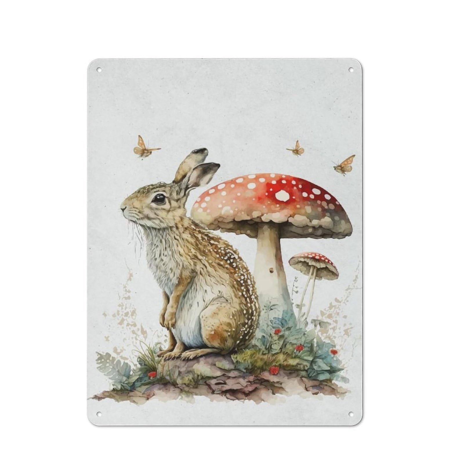 For Hallway Wall, Watercolor Animal Rabbit Vintage-inspired Metal Sign 40x30cm, A Moving-home Gift for Collectors of Tin Signs