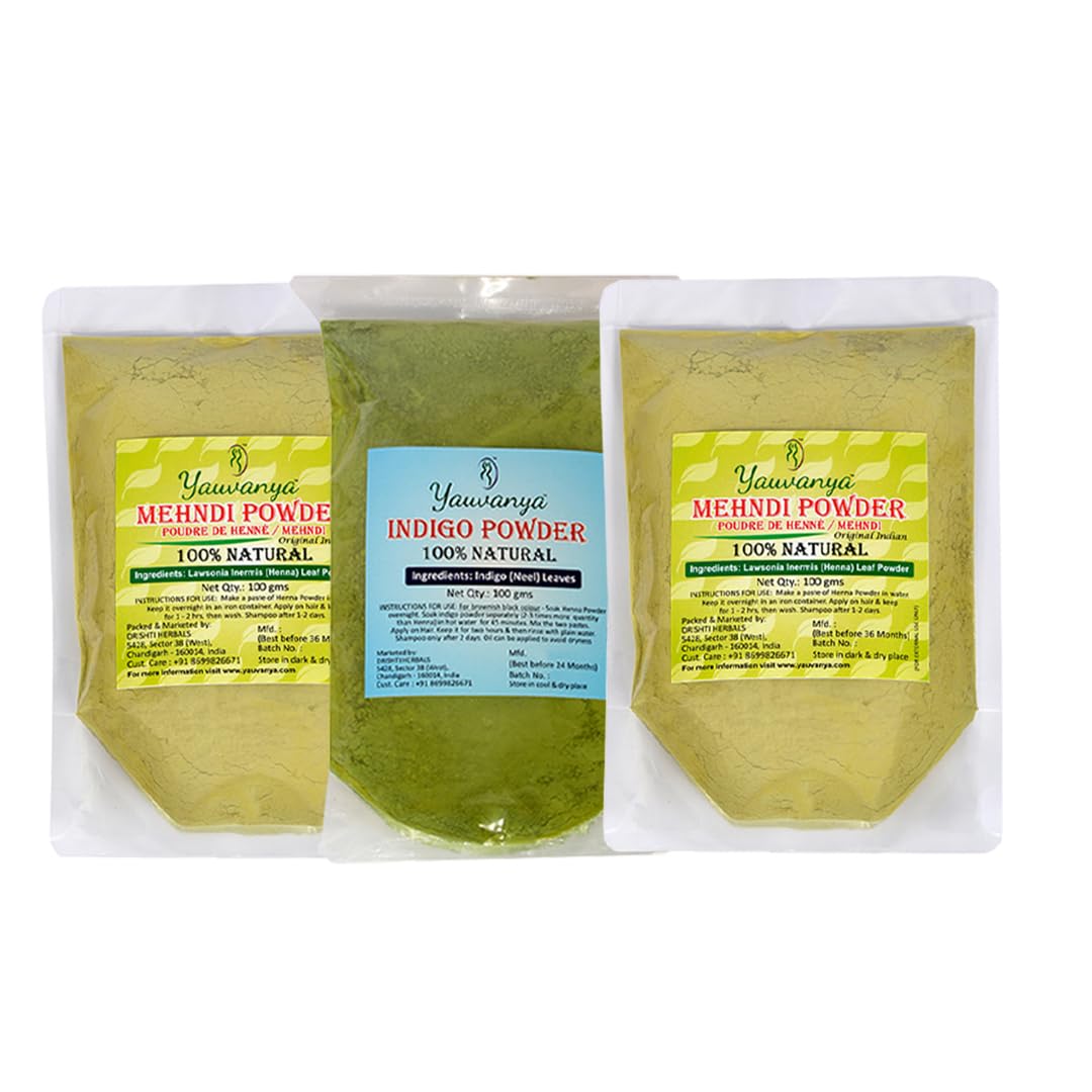 Yauvanya Natural Hair Colour Kit, 2x100g Henna Powder and 1x100g Indigo Powder, Chemical-Free, Ammonia-Free-image-13