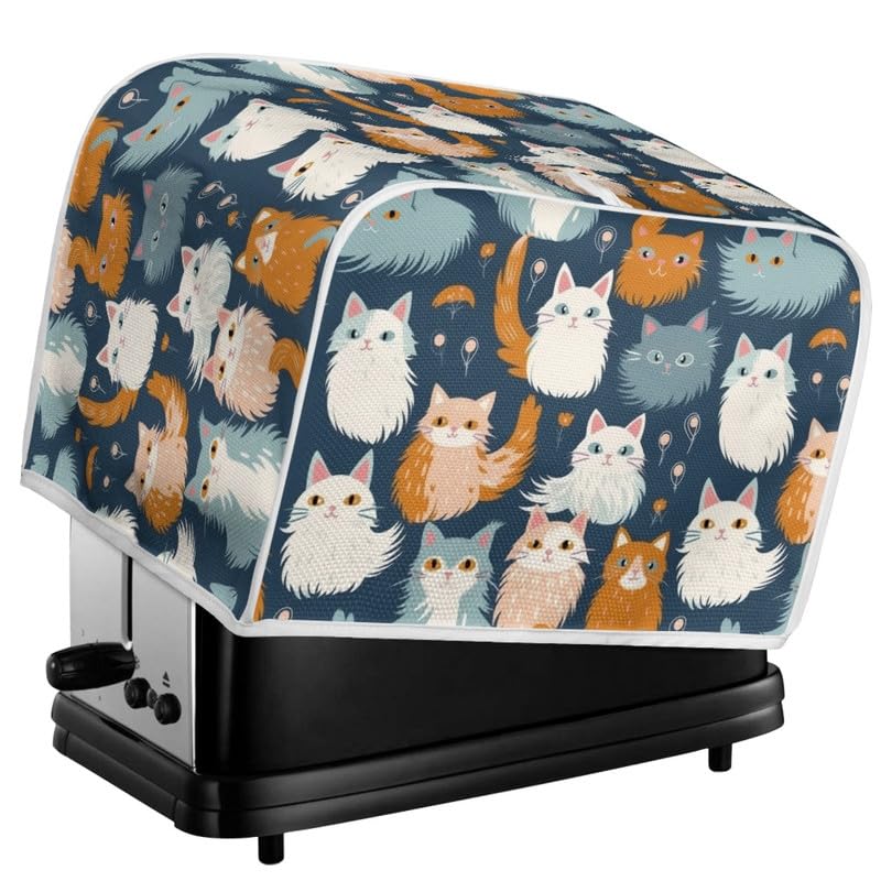 Xarleslyna 2 Slice Toaster Cover Cartoon Kitten Washable Bread Maker Covers Slate Blue Funny Kawaii Cats Toaster Covers Easy to Store Best Gift for Mother