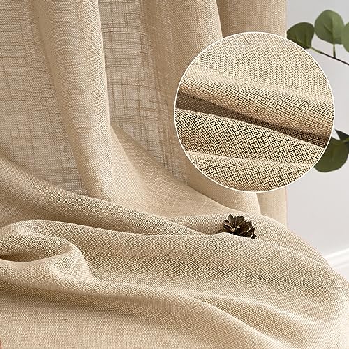 Woaboy Leinen Gardinen Vorhänge Kräuselband 2er Set 140x245cm Beige – Ansicht 5