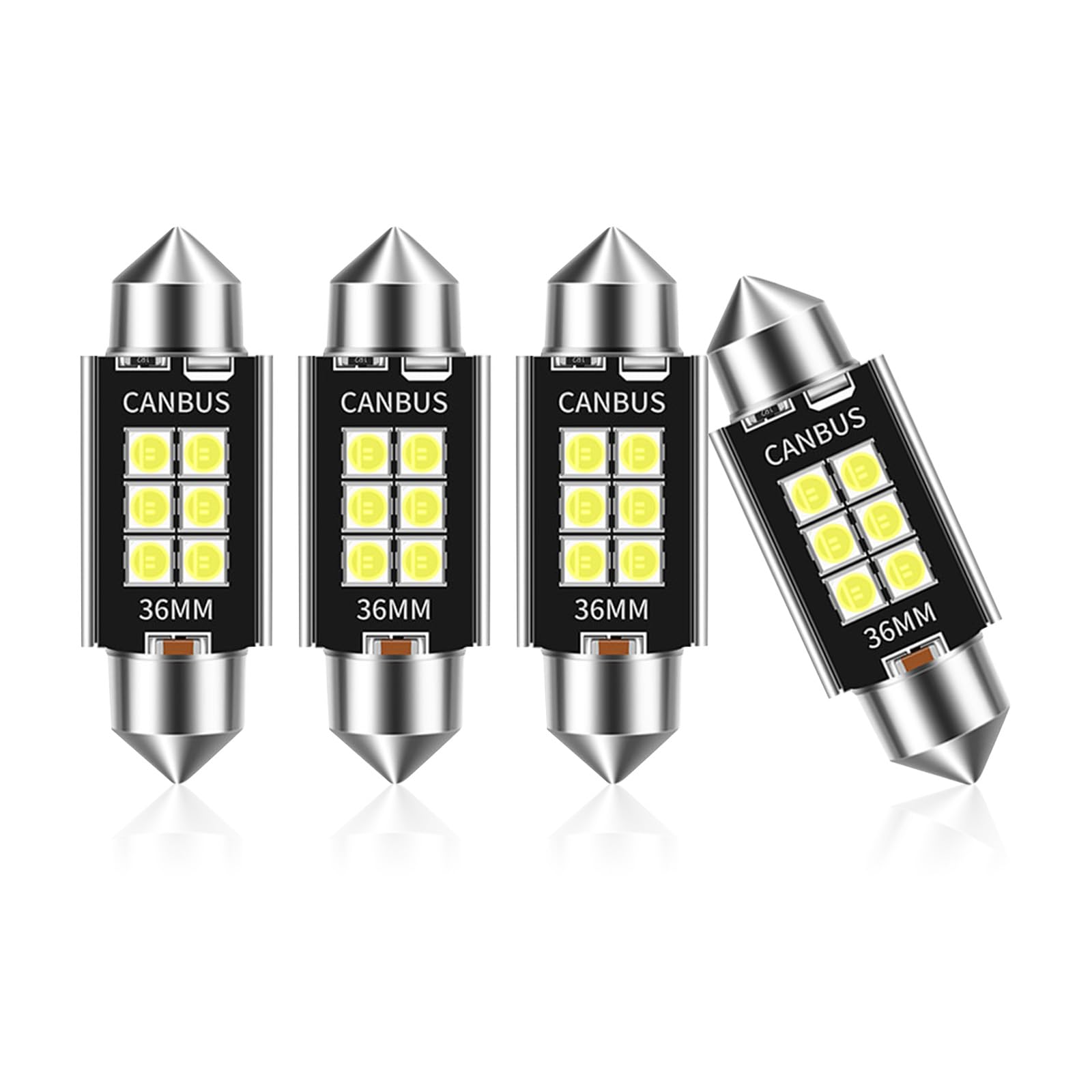 Pack-4 36mm Super Bright LED Bulb, 3030 6SMD Reading License Plate Double Pointed Light, Error Free Interior Map Dome Lights for Most Cars SUVs and Trucks (White)