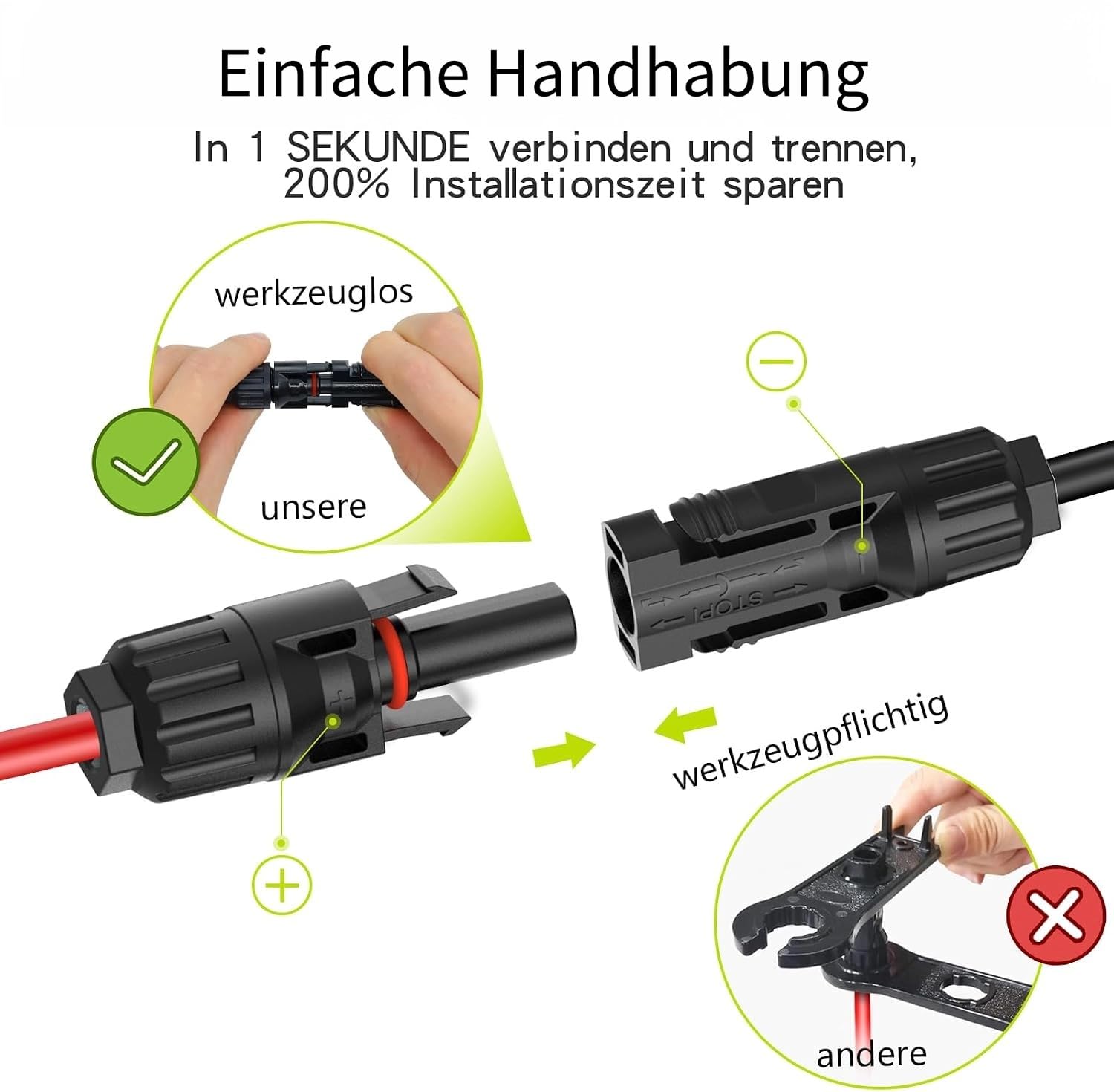 Tool-Free Solarkabel 4mm²/6mm²,Solarkabel Verlängerung 1/2/3/5/10M,PV Kabel(4mm2, 5m)
