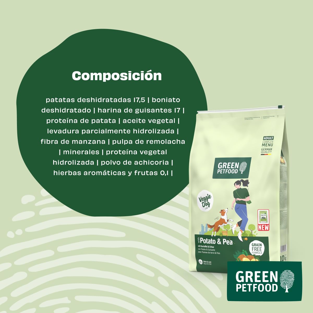 Green Petfood VeggieDog con Patata y Guisante (1 x 10 kg) | Adulto | alimento seco Premium para Perros Adultos sensibles | Vegetariano y sin Trigo | con Sabrosa Batata | 1 Pack