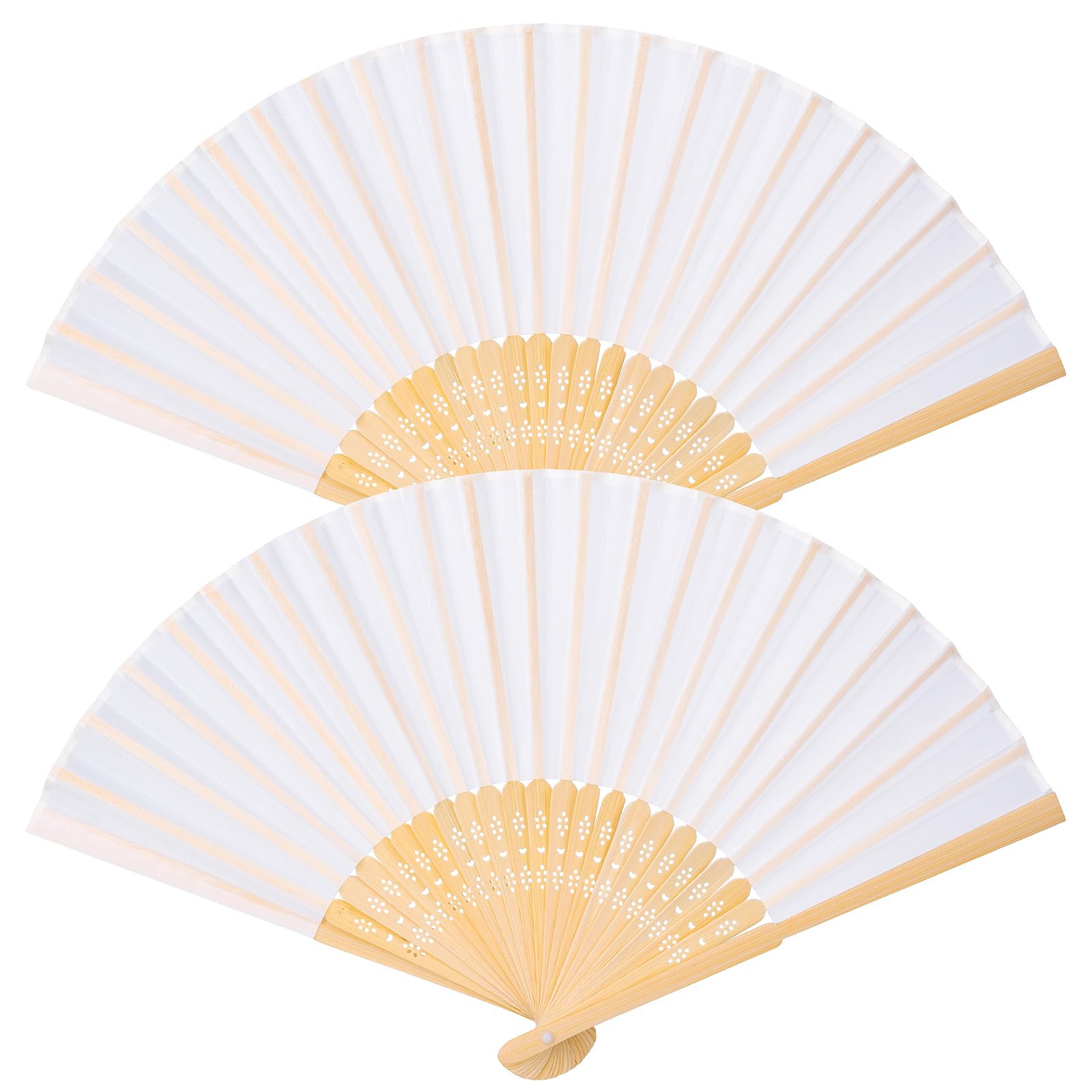 Leikedun 2 Pack White Silk Fabric Hand Fans, Chinese Fan, Folding Hand Fan Handheld Fan for Wedding, Preference, Performance, Dancing,Home Decoration
