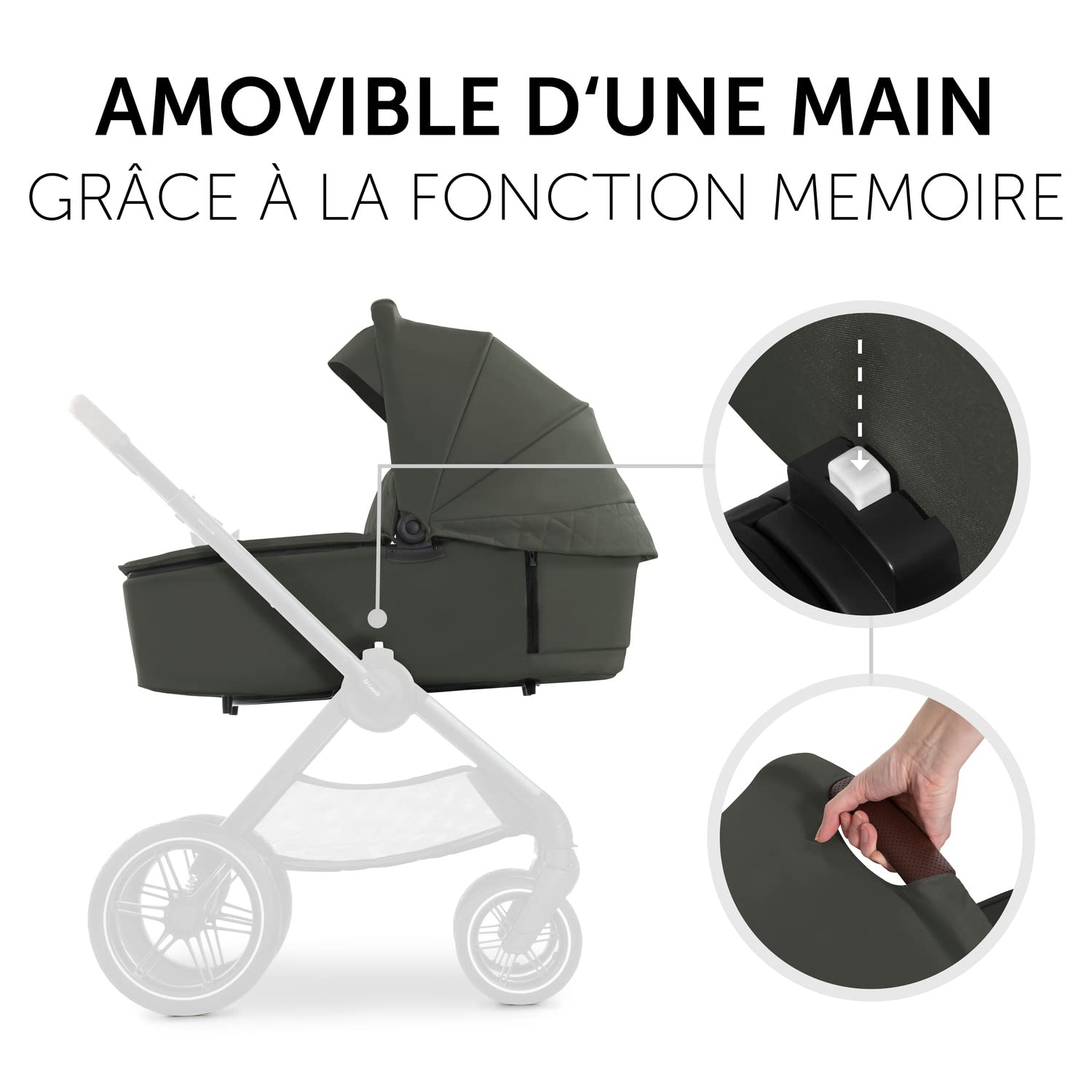 hauck Nacelle Walk N Care Carrycot, dès la Naissance, Facile à Fixer sur Poussette et à Enlever avec Boutons à Memoire, Fenêtre Panoramique XXL, UPF 50+, Pliable, Vert Olive Foncé