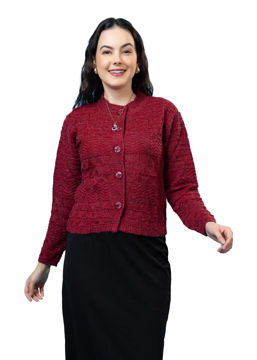 Women Woolen Round Neck Winter Wear Stylish Button Cardigan Sweaters | Cozy & Fashionable Winter Outfit