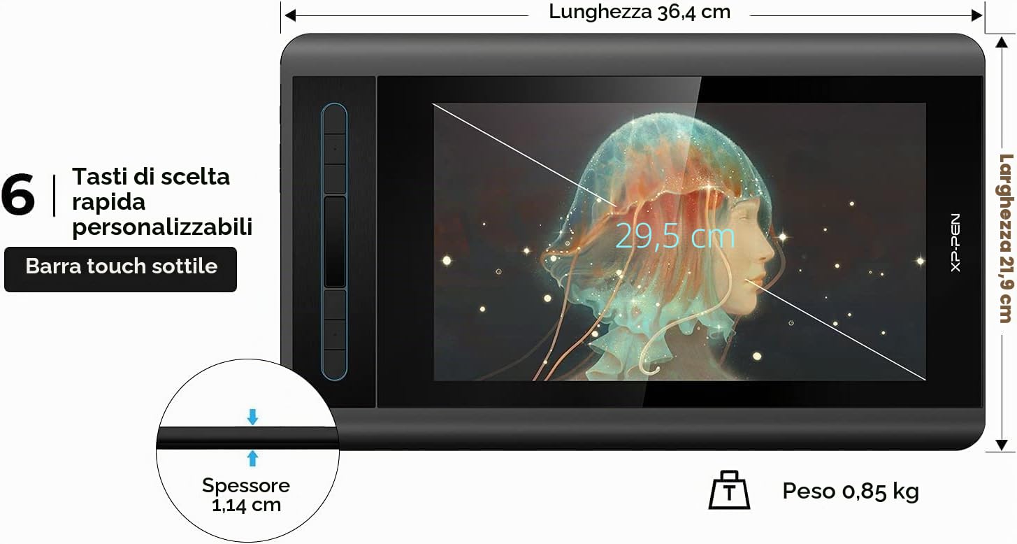 XP-PEN Artist 12 Monitor grafico Drawing Pen Tablet Pen Display 1920 X 1080 HD IPS con Touch Bar P06 con gomma per cancellare a distanza Home Office (Artist 12)
