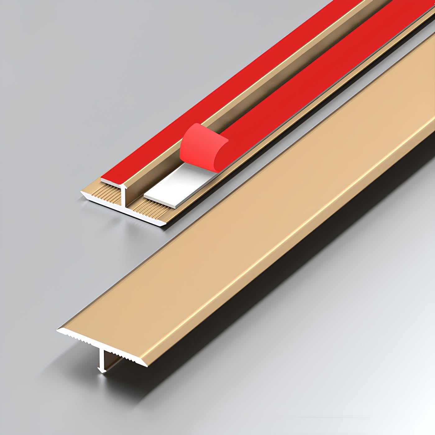 Alluminio Striscia Di Transizione Per Pavimenti Autoadesivo | Striscia Di Soglia Per Transizioni Per Collegare Gli Spazi Del Pavimento Soglia Del Tappeto(Gold,3.3cmx140cm)