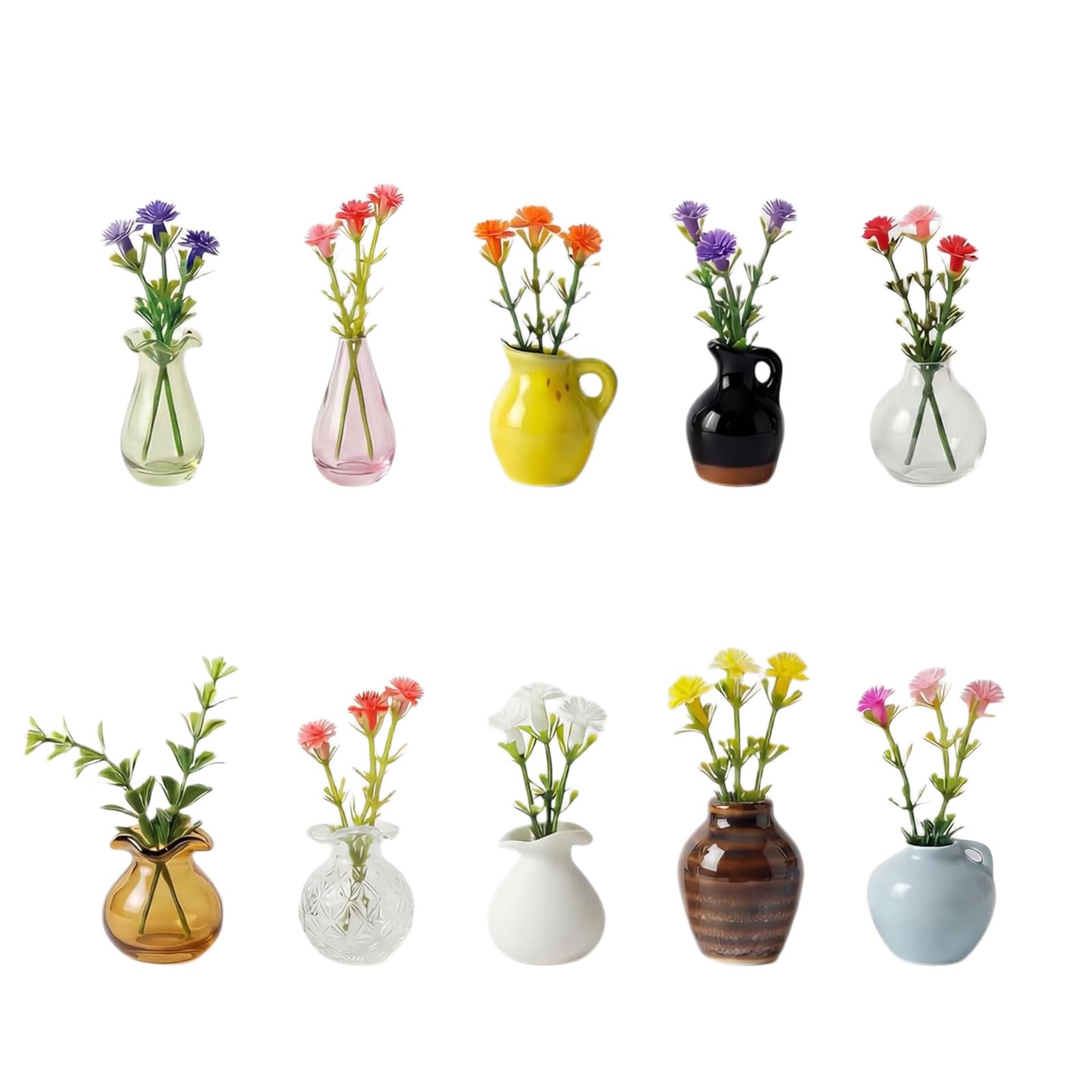 Minis Vase Magnets for Fridge Minis Glass Vase Refrigerator with Artificial Flowers, Tiny Vases Magnet for Home Fridge with Flowers