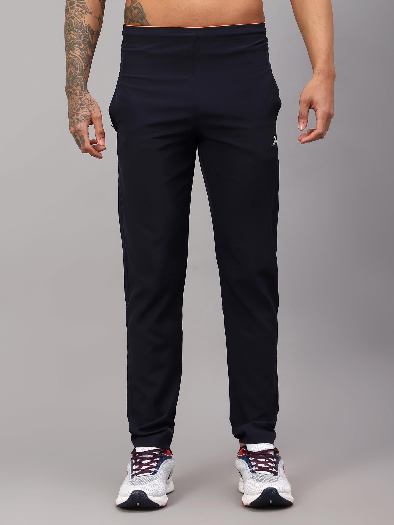 Vector X OML-305 Men's Dry-Touch Sports 100% Polyester Trackpant with Zipper Pockets Trouser – Ultra-Lightweight, Moisture Wicking, Training & Running Pant + Contrast Piping Design (Navy, XXL)