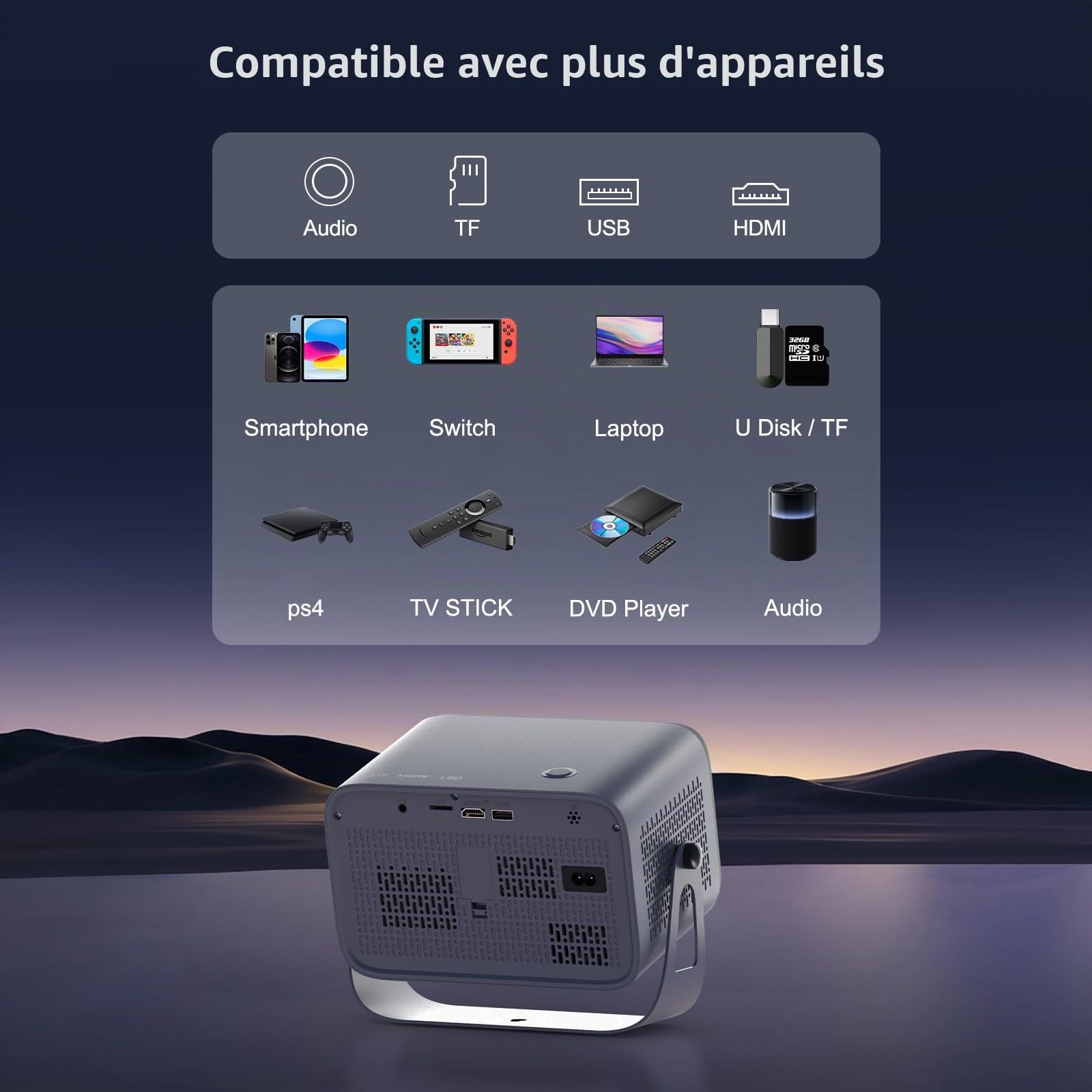 【Apps Intégrées】 Mini Projecteur avec Android OS, Auto Correction, Rétroprojecteur Home Cinéma Portable, Full HD 1080p (Full HD)